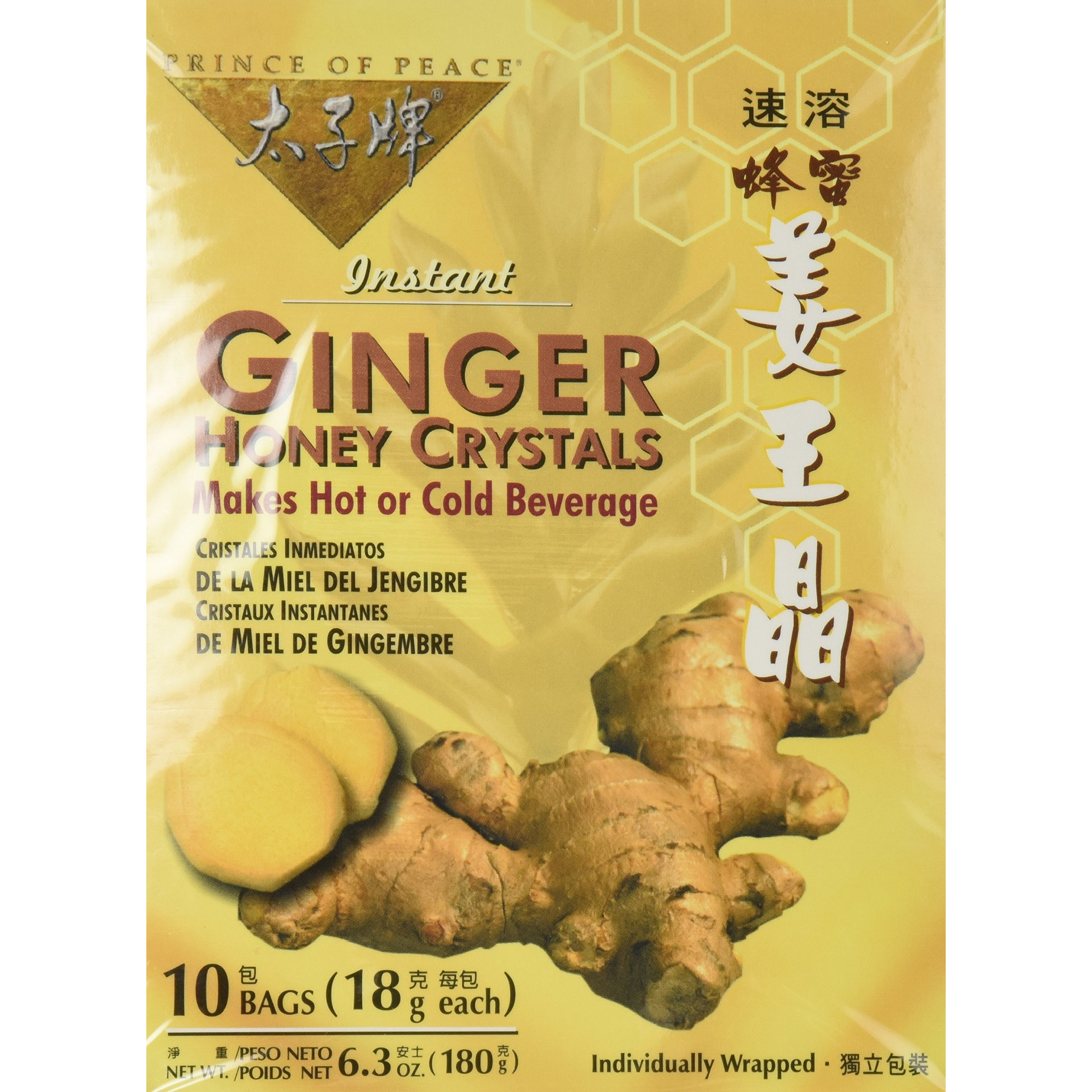 Prince Of Peace Instant Tea, Ginger Honey Crystals, 10-Count (Pack Of 4)