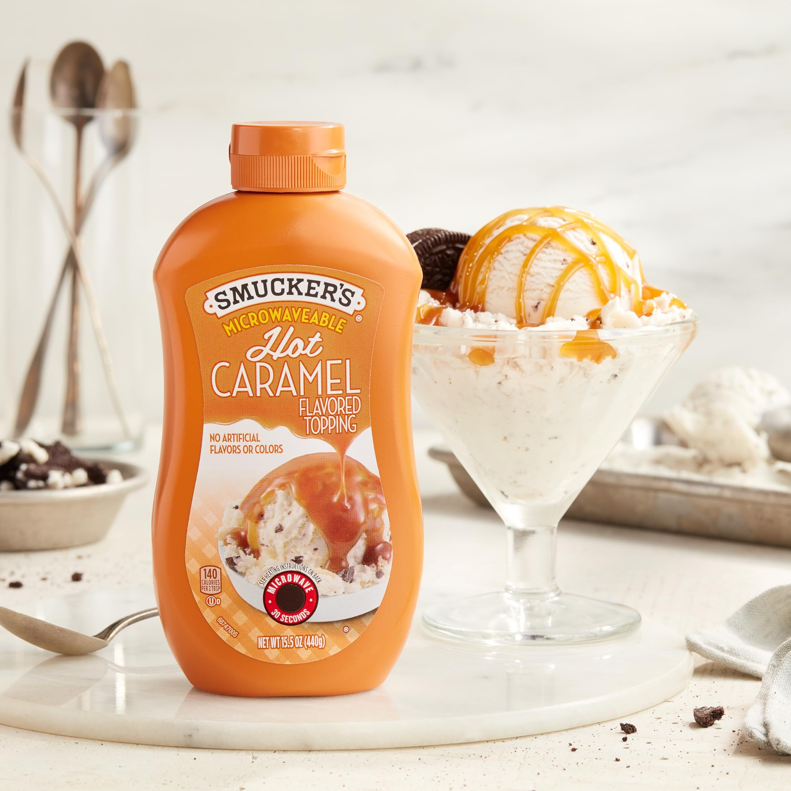 Smucker's Hot Caramel Flavored Topping, 15.5 Ounces (Pack Of 6), Microwavable Squeeze Bottle