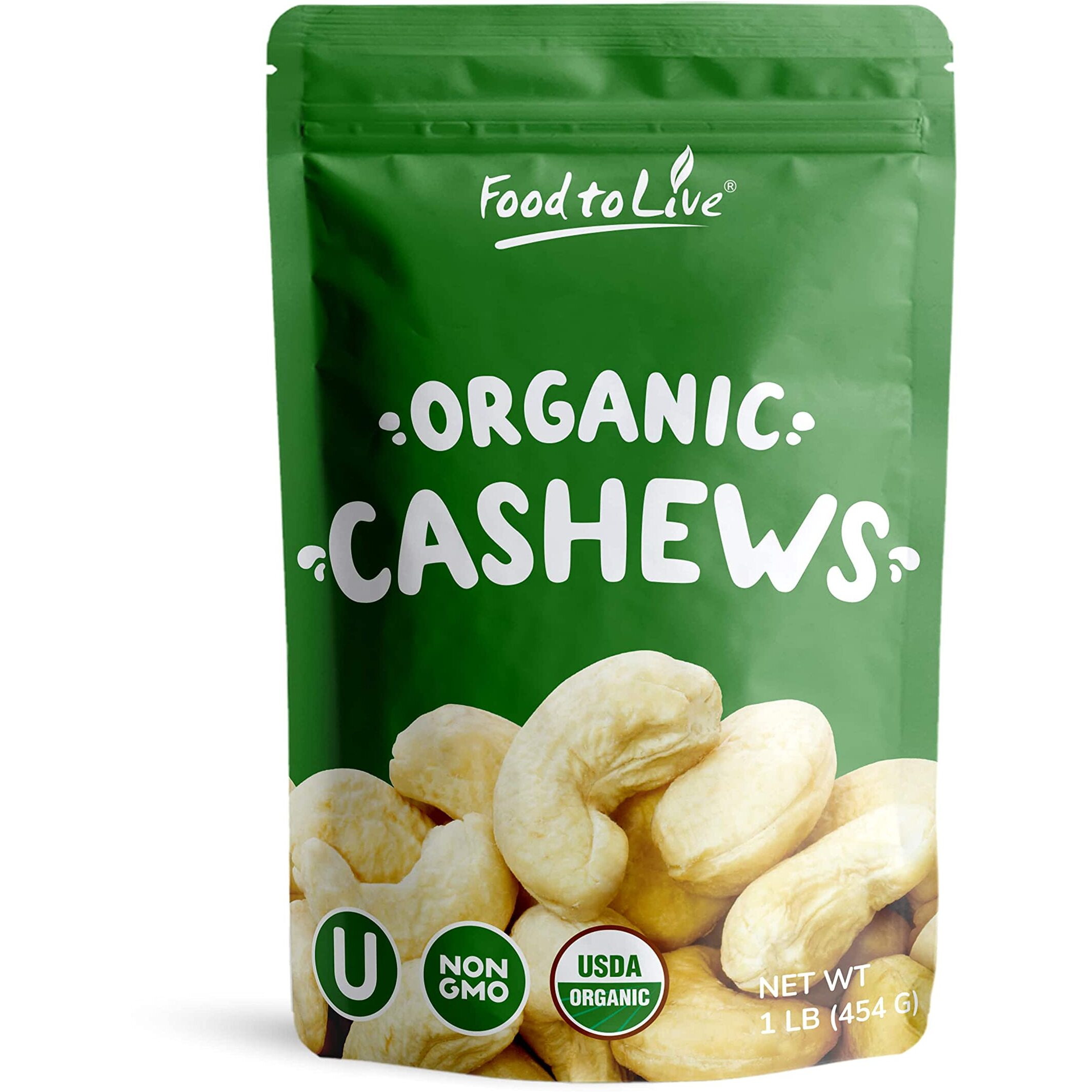 Food To Live Organic Raw Cashews, 1 Pound - Non-Gmo, Whole, Large, Premium Fancy Nuts, Unsalted, Unroasted, Kosher, Vegan, Bulk, Low Sodium. Good Source Of Protein, Copper, Zinc, Selenium, And Thiamin