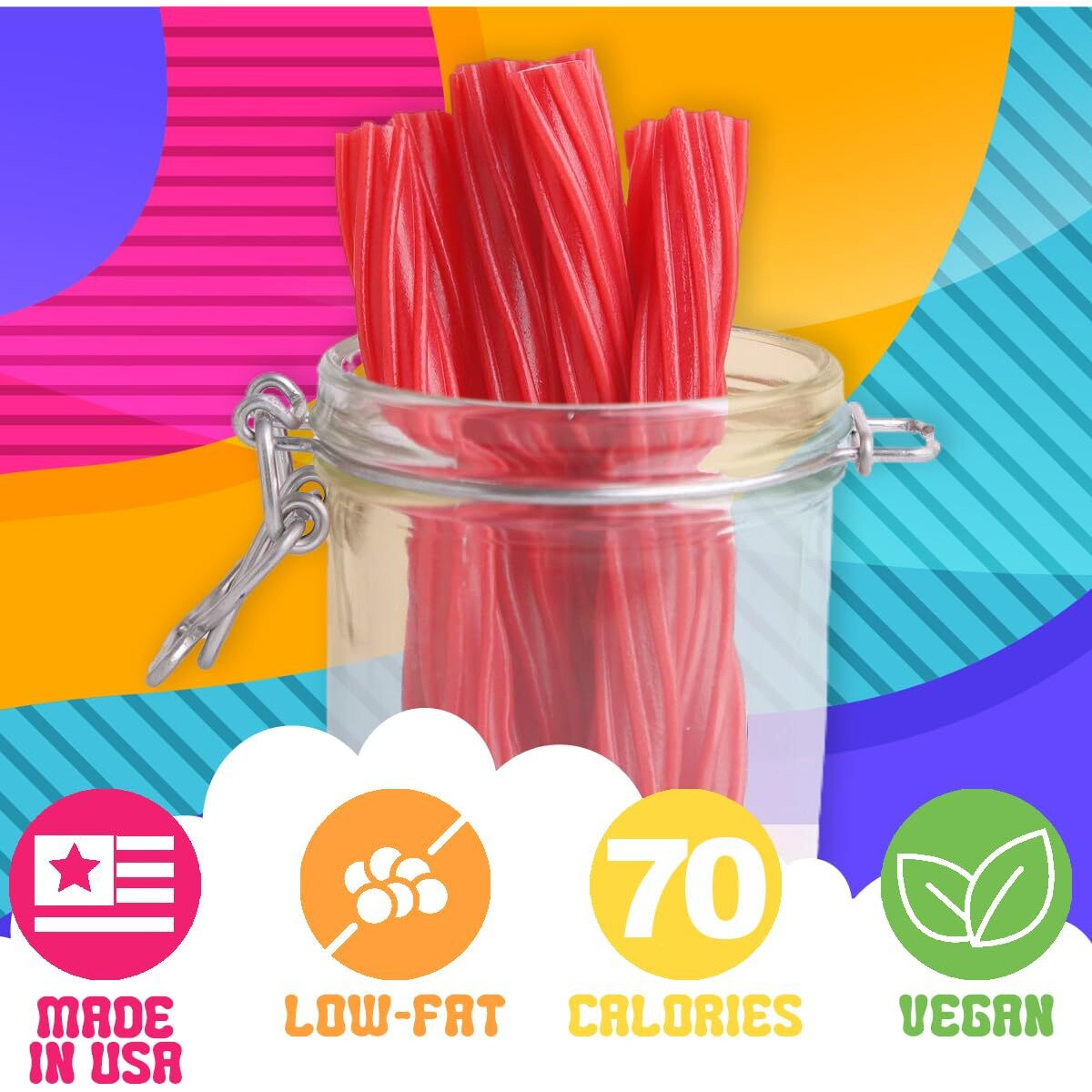 Amish Good Gourmet Licorice Twist Candy - Premium Sweet & Chewy Treat, Strawberry Jumbo Licorice Twist Perfect Snack Under 100 Calories (2 Pack)