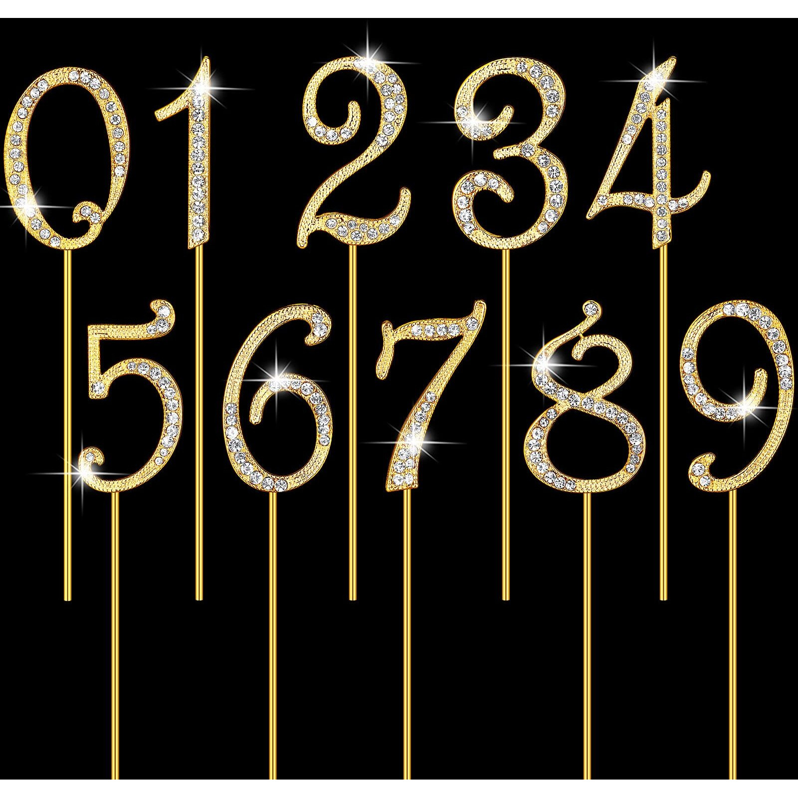 Hotop Numbers 0-9 Cake Topper Diamond Gems Birthday Cake Toppers Bling Rhinestone Cake Topper Birthday Party Decoration For Wedding Anniversary Birthday Cake Decorations Keepsake, Set Of 10(Gold)