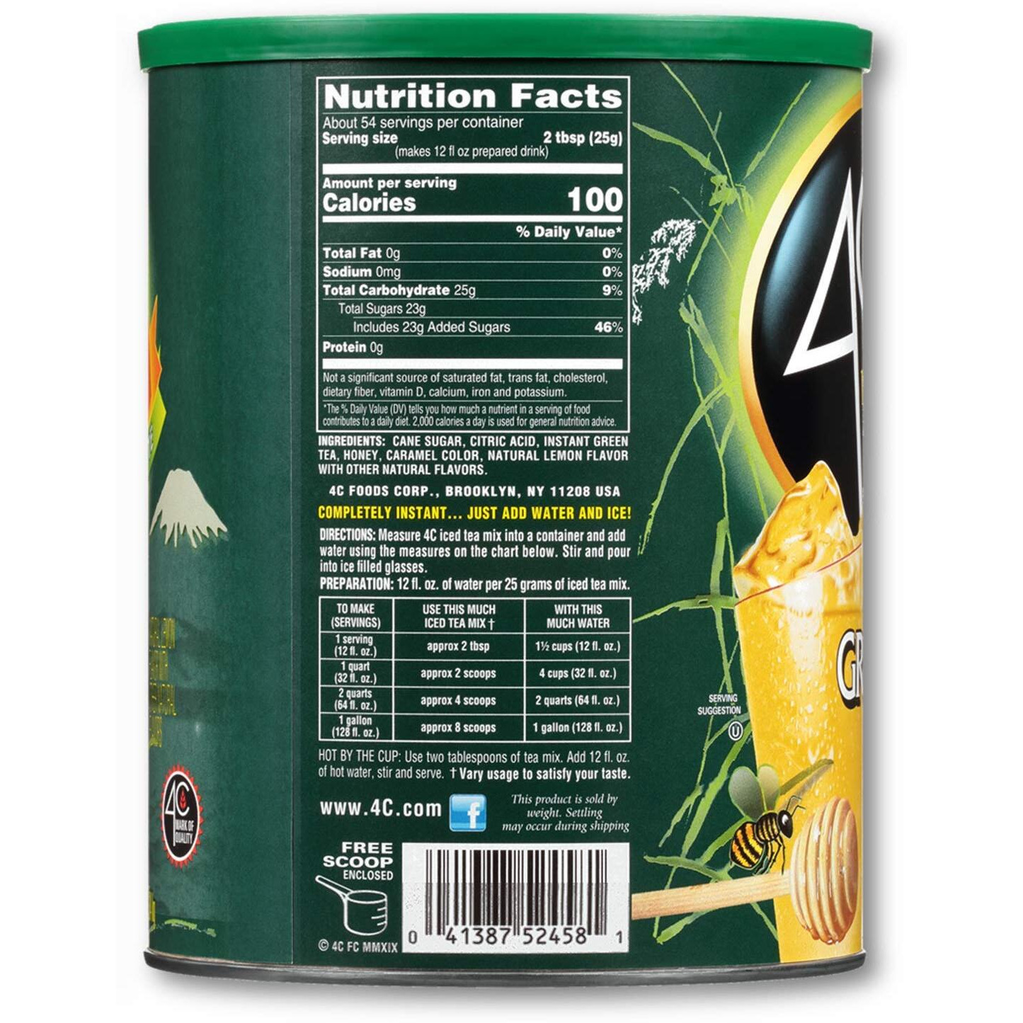 4C Green Tea Antioxidant Iced Tea Mix | Family Sized Cannister | Thirst Quenching Flavor | 20 Quarts (Green Tea, 1 Pack)
