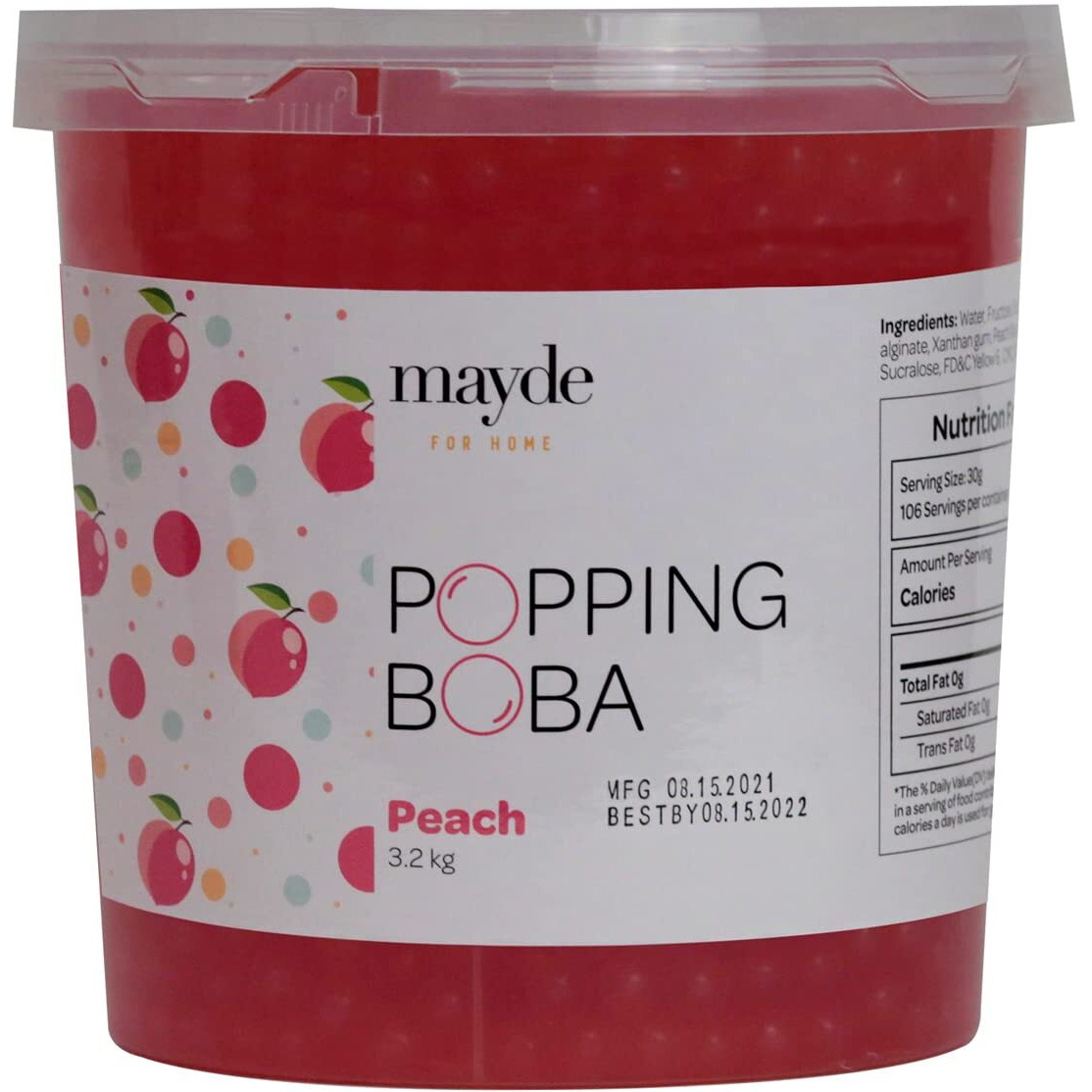 Mayde Popping Boba Pearls For Drinks, Desserts, & Breakfast Bowls (Peach Flavor, 7 Pounds)