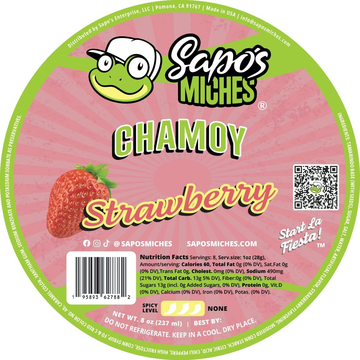 Sapo's Miches Chamoy Rim Rimming Paste Sauce Candy Dip For Drinks, Micheladas, Fruit, 8 Oz (Strawberry)
