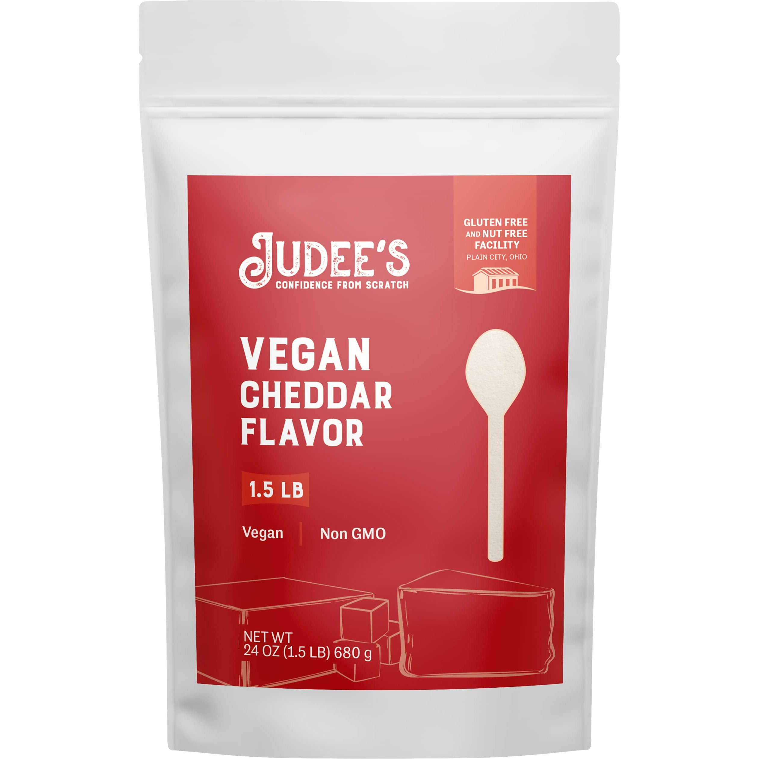 Judees Vegan Cheddar Flavor Powder 1.5Lb (24Oz) - 100% Non-Gmo, Vegan, Gluten-Free & Nut-Free - Great Dairy Cheese Powder Alternative - Made In Usa - Use In Sauces, Seasonings, And Soups