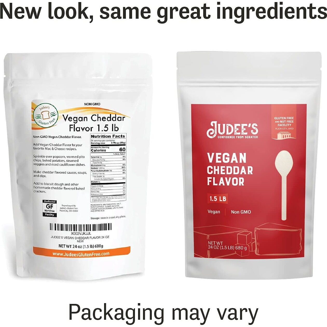 Judees Vegan Cheddar Flavor Powder 1.5Lb (24Oz) - 100% Non-Gmo, Vegan, Gluten-Free & Nut-Free - Great Dairy Cheese Powder Alternative - Made In Usa - Use In Sauces, Seasonings, And Soups
