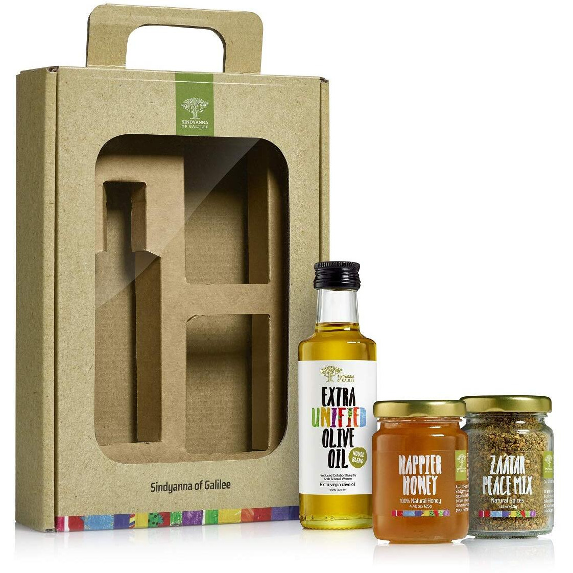 Sindyanna Of Galilee Extra Virgin Olive Oil, Natrual Honey And Zatar, 3 Pack, Gift Set (Oil/Honey/Zatar Set)