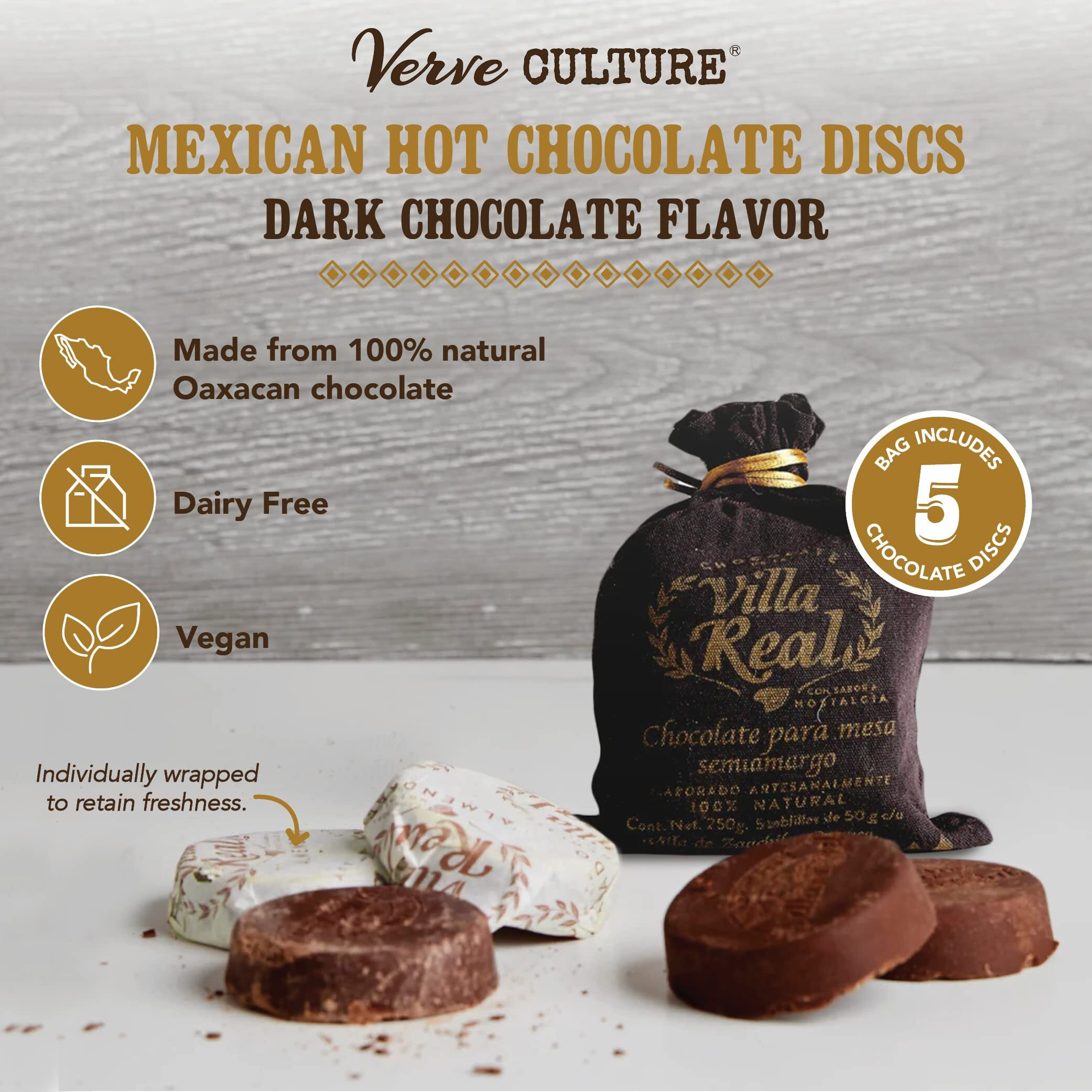 Mexican Hot Chocolate By Verve Culture, Dairy Free Vegan Hot Cocoa, Gourmet Spicy Hot Chocolate Discs, Dark Hot Chocolate, 250G Bag, 5 Discs