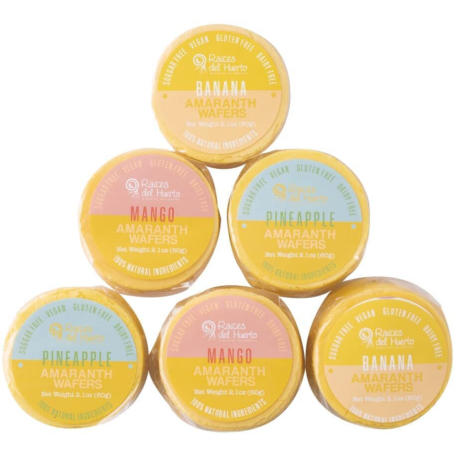 Ra  Ces Del Huerto. Amaranth Wafers Thins-Obleas - Low Calorie Snack. (Yellow (Banana, Mango, Pineapple), 6 Pack)