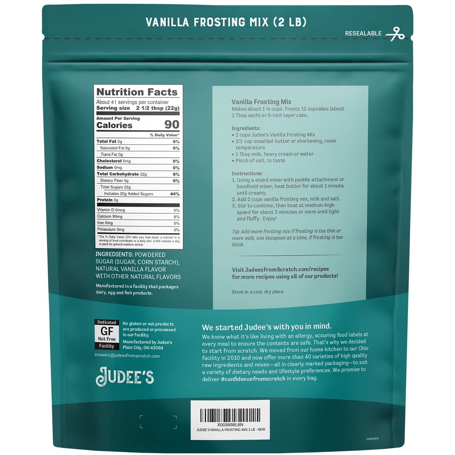 Judee's Vanilla Frosting Mix 2 Lb - Great For Decorating Cookies And Cakes - Non-Dairy Alternative - Made In Usa - Vegan And Non-Gmo - Gluten-Free And Nut-Free