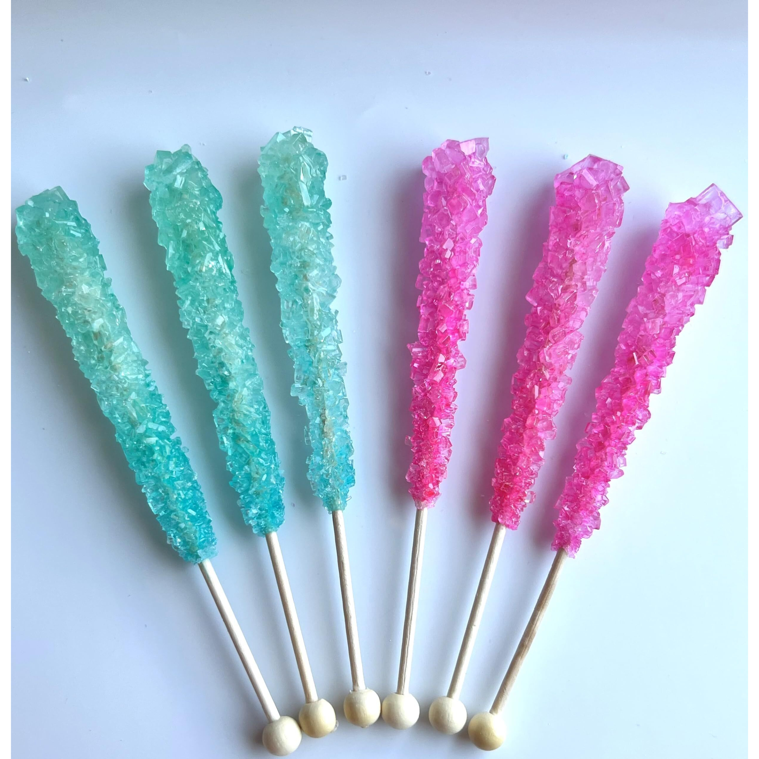 Classic Rock Candy Sticks, Sugar Rock Crystal Lollipops, Individually Wrapped (Pack Of 12, Gender Reveal (Pink Cherry & Baby Blue Cotton Candy))