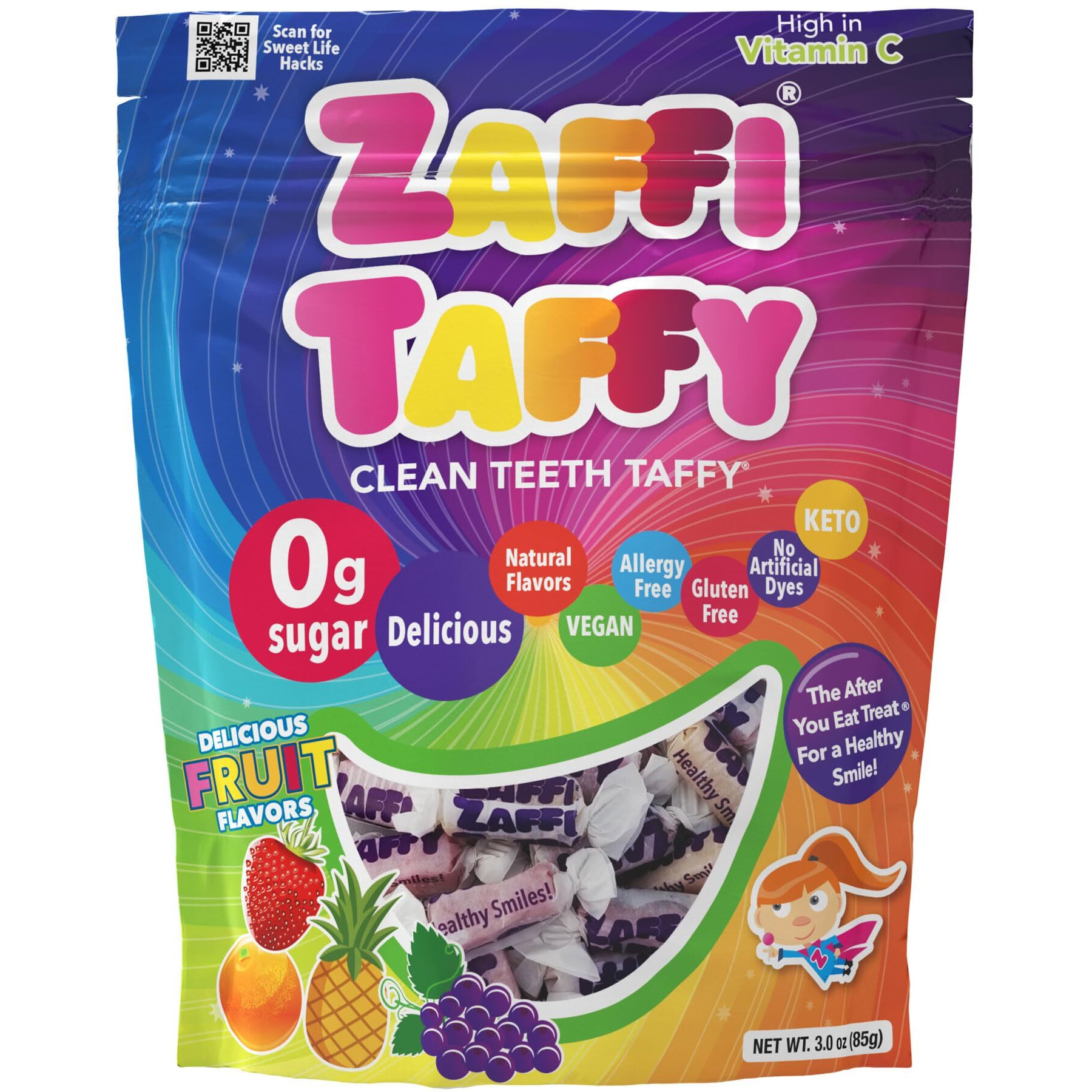 Zollipops Clean Teeth Taffy Variety Pack, 14Pcs, Assorted, 3 Oz (Pack Of 1) - Enjoy Natural Fruit Flavors For A Dental-Friendly Treat