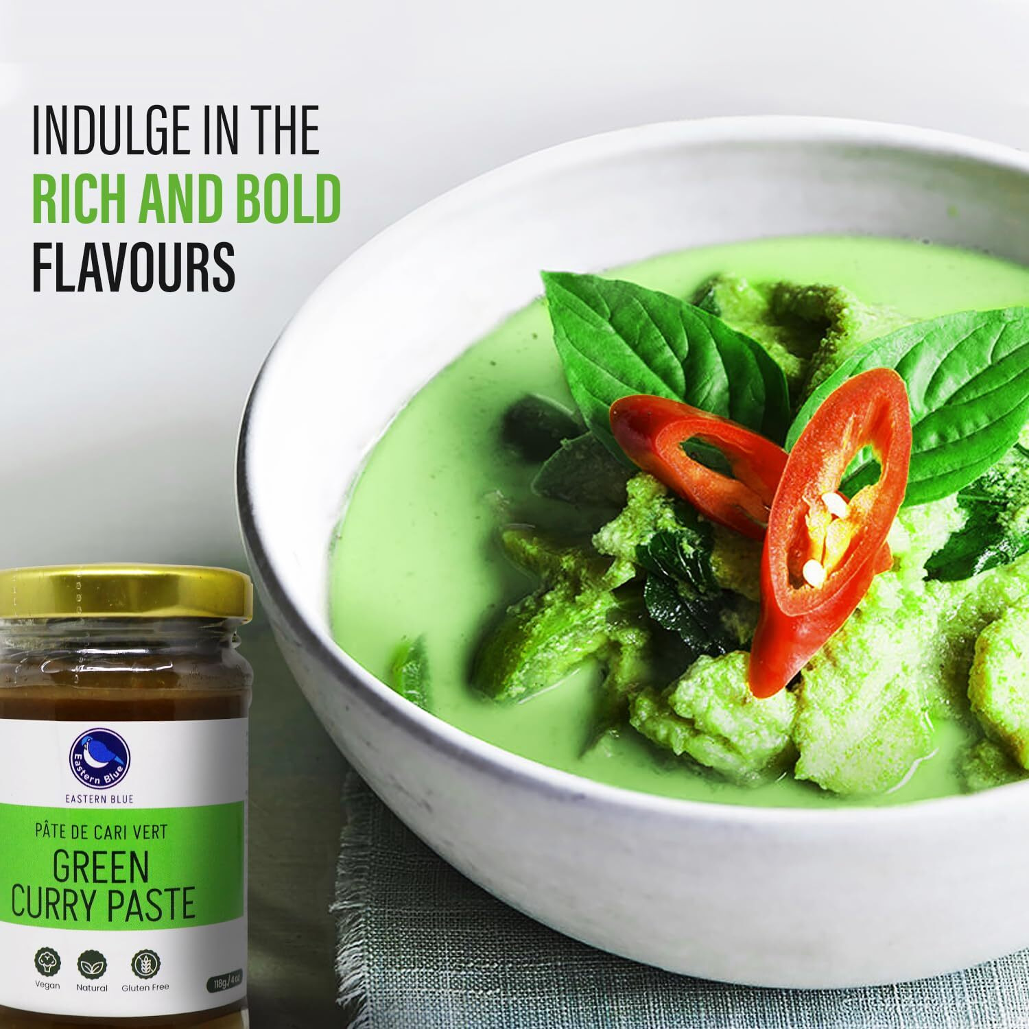 Green Curry Paste Eastern Blue Thai Curry Paste Varieties, Red Curry Paste, Yellow Curry Paste, And Panang Curry Paste. Elevate Your Dishes With Authentic Spices | Vegan, Gluten Free, Nuts Free.