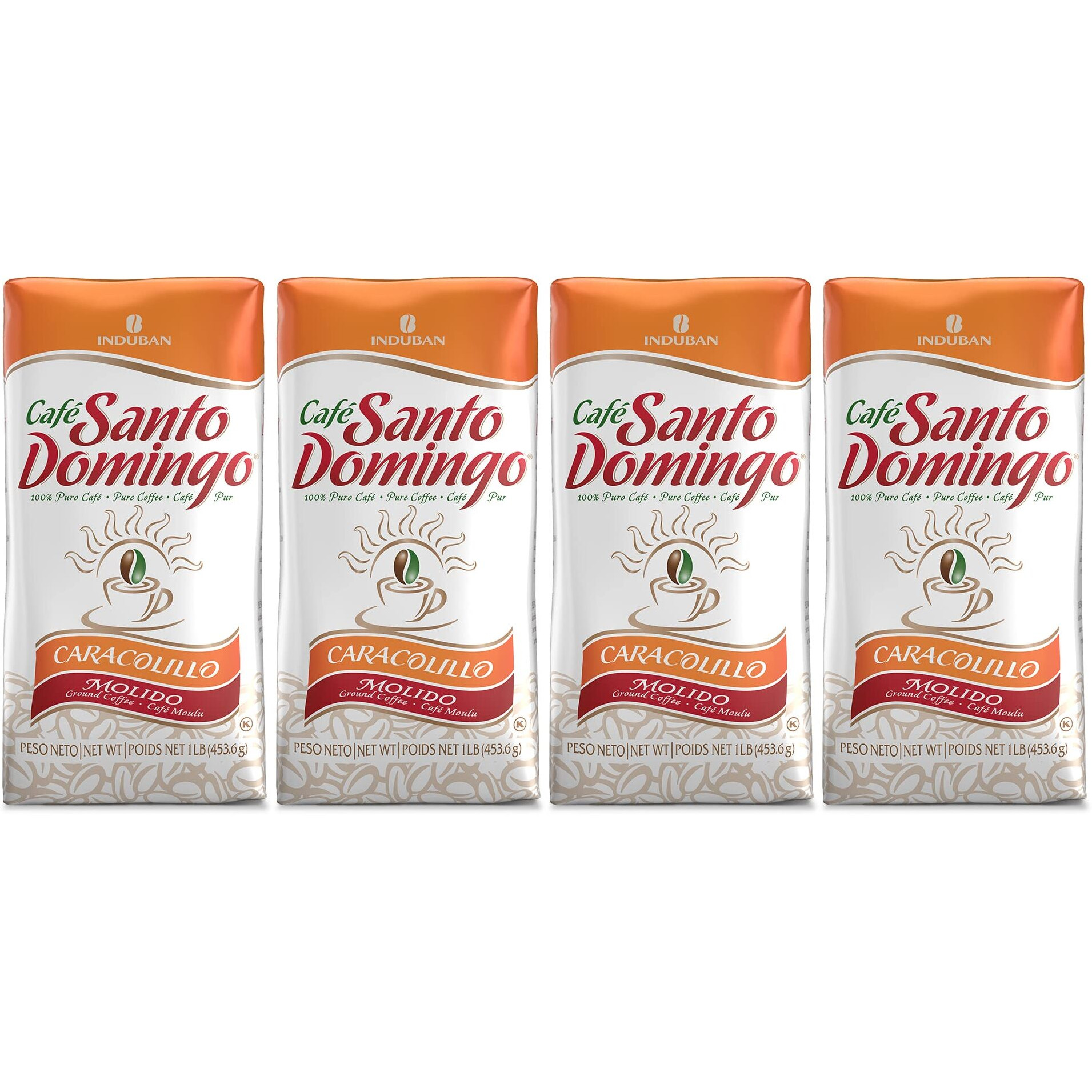 Caf   Santo Domingo Caracolillo, 16 Oz Bag, Ground Peaberry Coffee, Medium Roast - Product From The Dominican Republic (Pack Of 4)