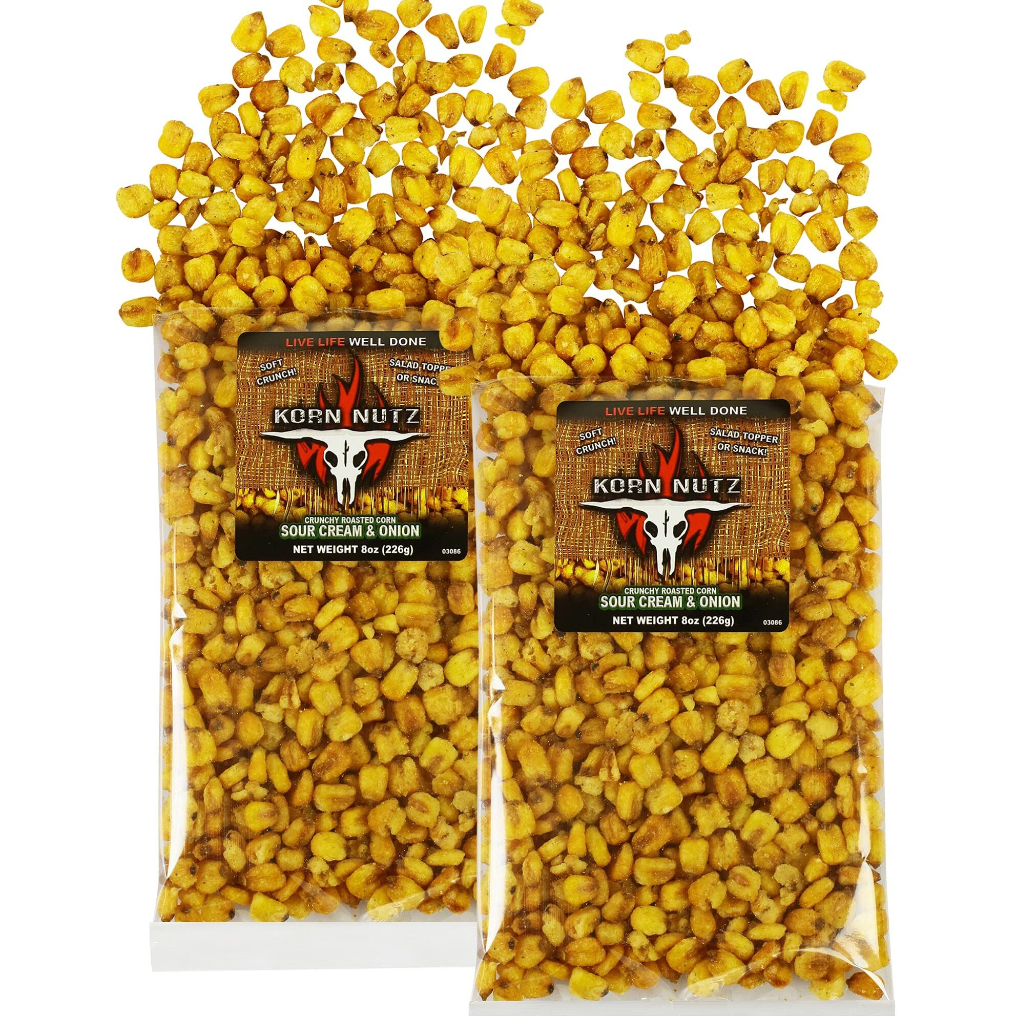 Sour Cream & Onion Korn Nutz | Soft Crunch Toasted Corn | Roasted Crunchy Corn Made In The Usa | Runnin Wild Foods | 1-Pound Total (Box Of 2 Bags, 8Oz Each)