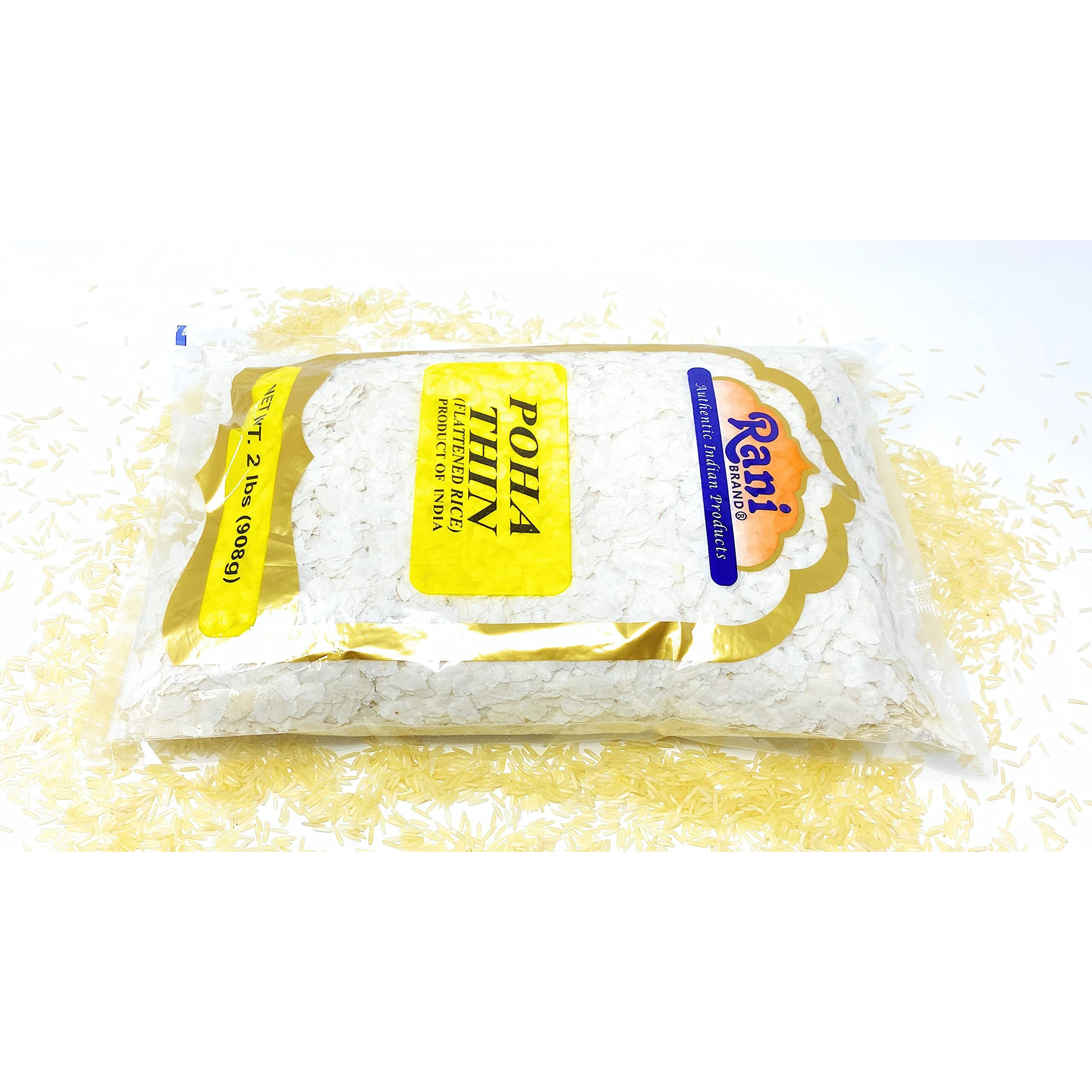 Rani Poha (Powa) Thin Cut (Flattened Rice) 32Oz (2Lbs) 908G ~ All Natural, Salt-Free | Vegan | No Colors | Gluten Friendly | Indian Origin