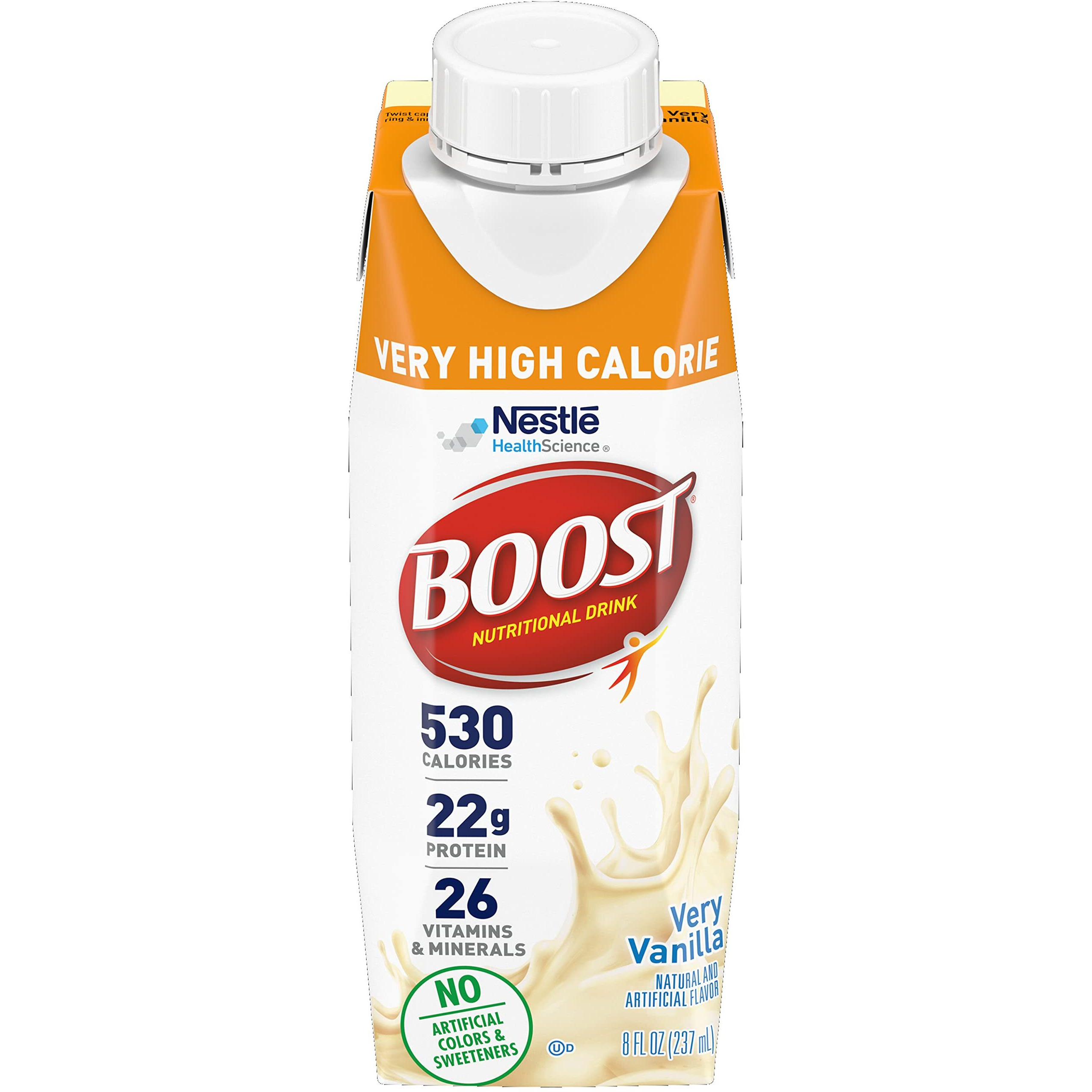 Boost Very High Calorie Nutritional Drink Very Vanilla, Made With Natural Vanilla Flavor & No Artificial Flavors, Colors & Sweeteners, 8 Fl Oz (Pack Of 12)