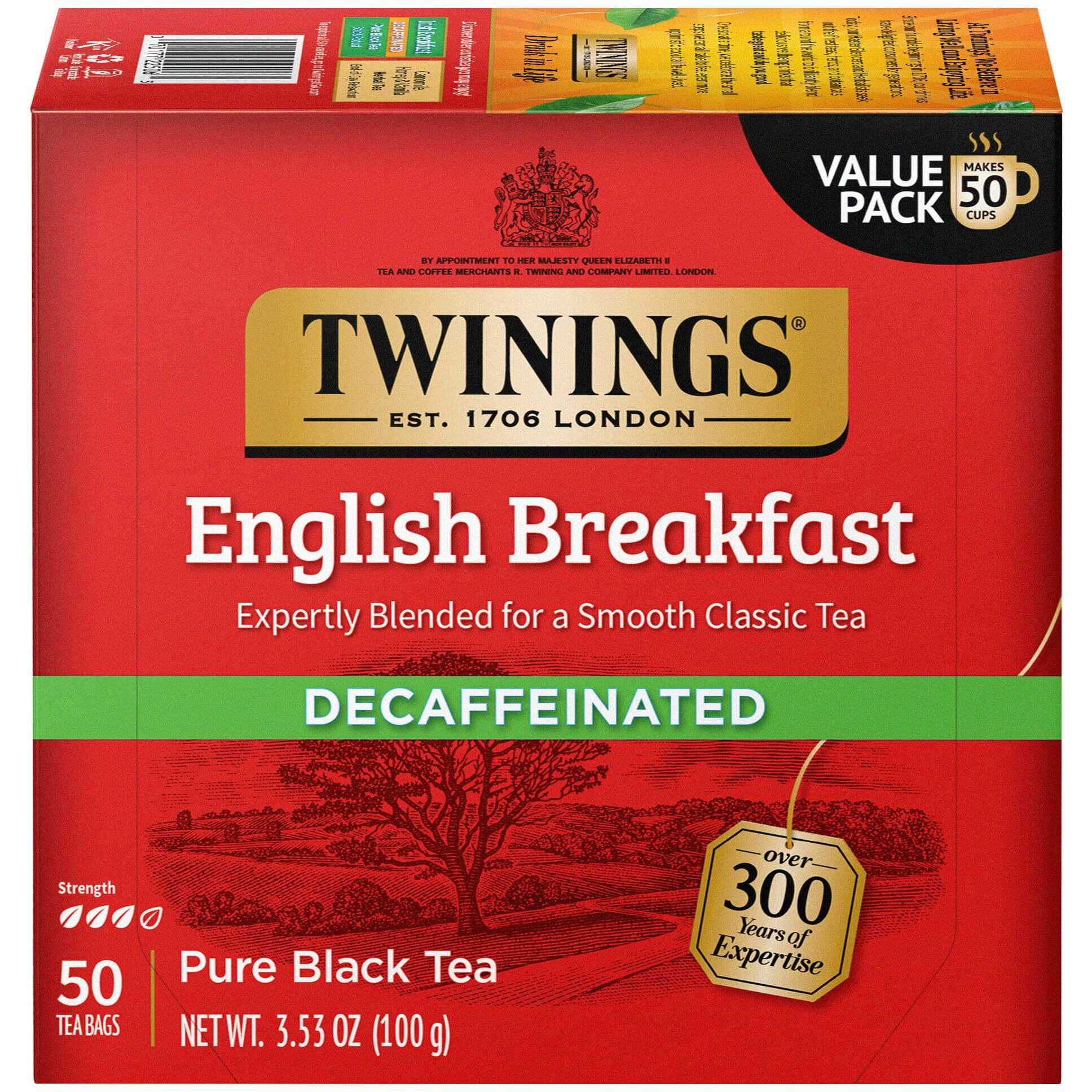 Twinings Decaffeinated English Breakfast Black Tea Bags, 50 Count (Pack Of 6), Enjoy Hot Or Iced
