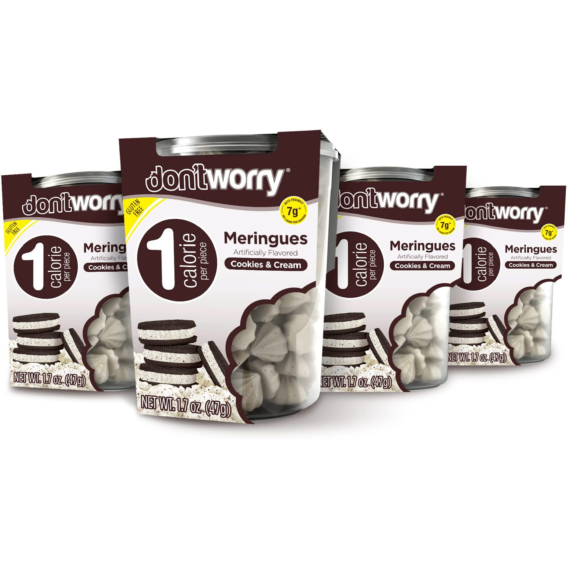 Don'T Worry Keto Friendly Meringue Cookies - Cookies & Cream, Only 1 Calorie Per Piece, Healthy Kosher Candy, Gluten Free Snacks For Adults, Low Carb, Low Sugar Snacks - 4 Pack