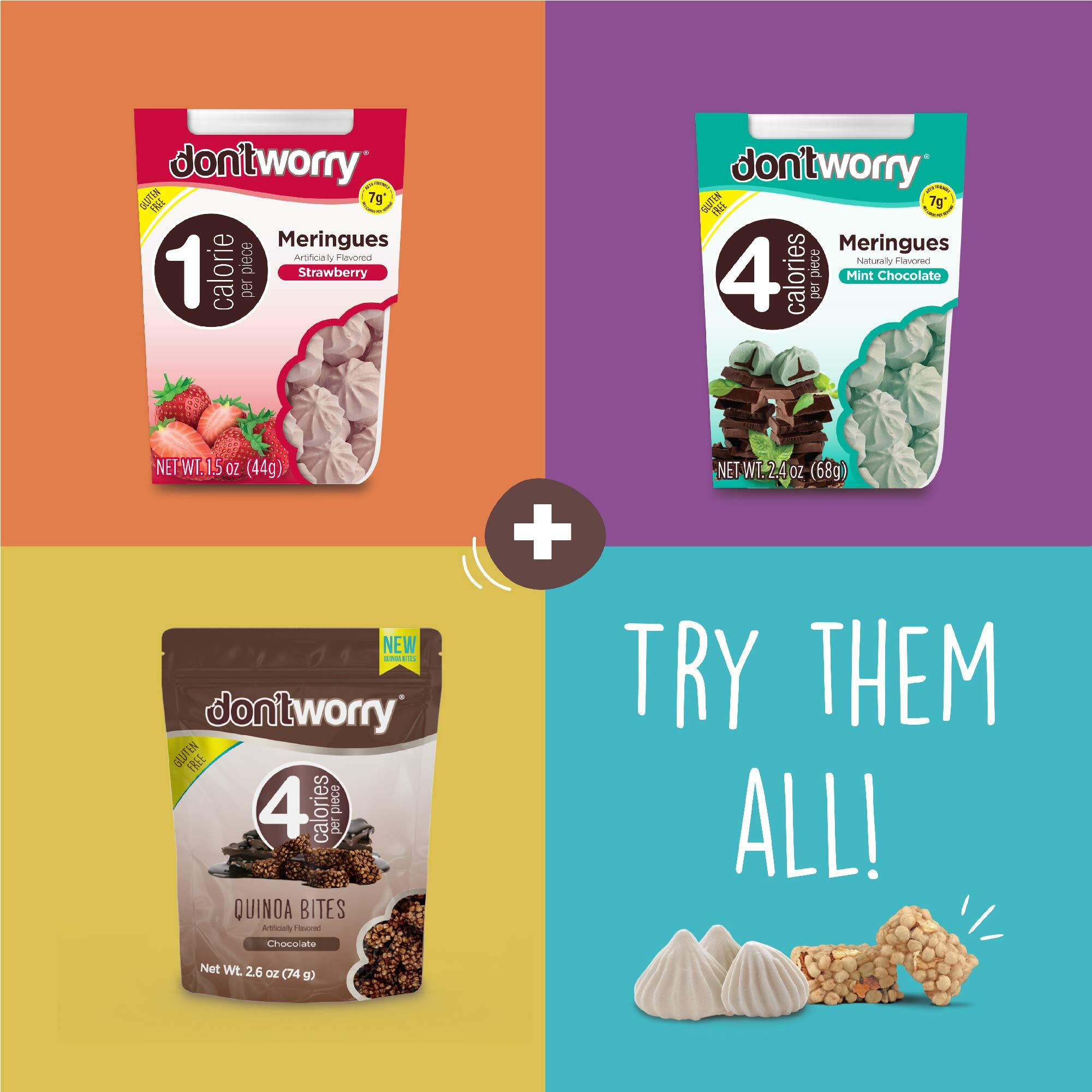 Don'T Worry Keto Friendly Meringue Cookies - Cookies & Cream, Only 1 Calorie Per Piece, Healthy Kosher Candy, Gluten Free Snacks For Adults, Low Carb, Low Sugar Snacks - 4 Pack