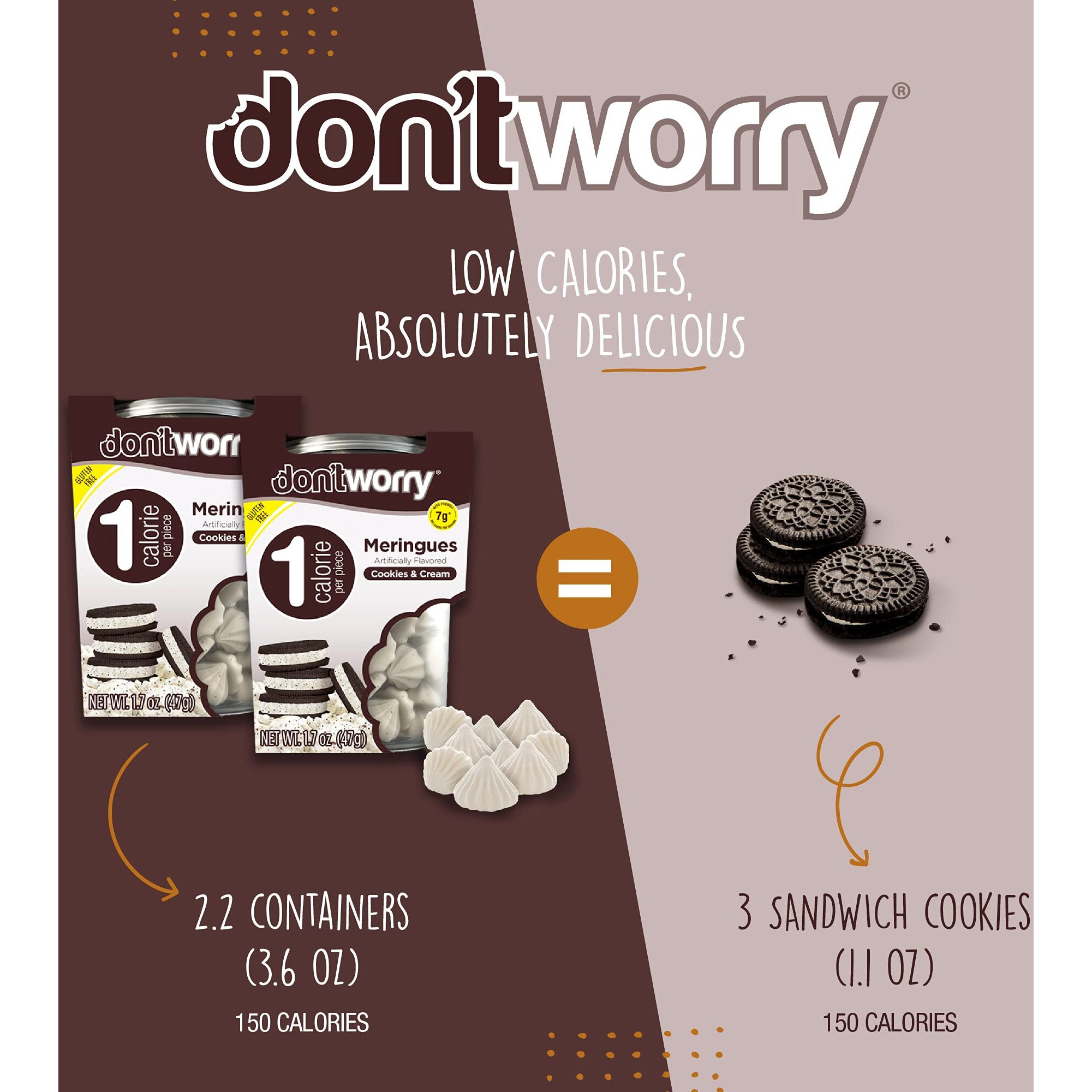 Don'T Worry Keto Friendly Meringue Cookies - Cookies & Cream, Only 1 Calorie Per Piece, Healthy Kosher Candy, Gluten Free Snacks For Adults, Low Carb, Low Sugar Snacks - 4 Pack