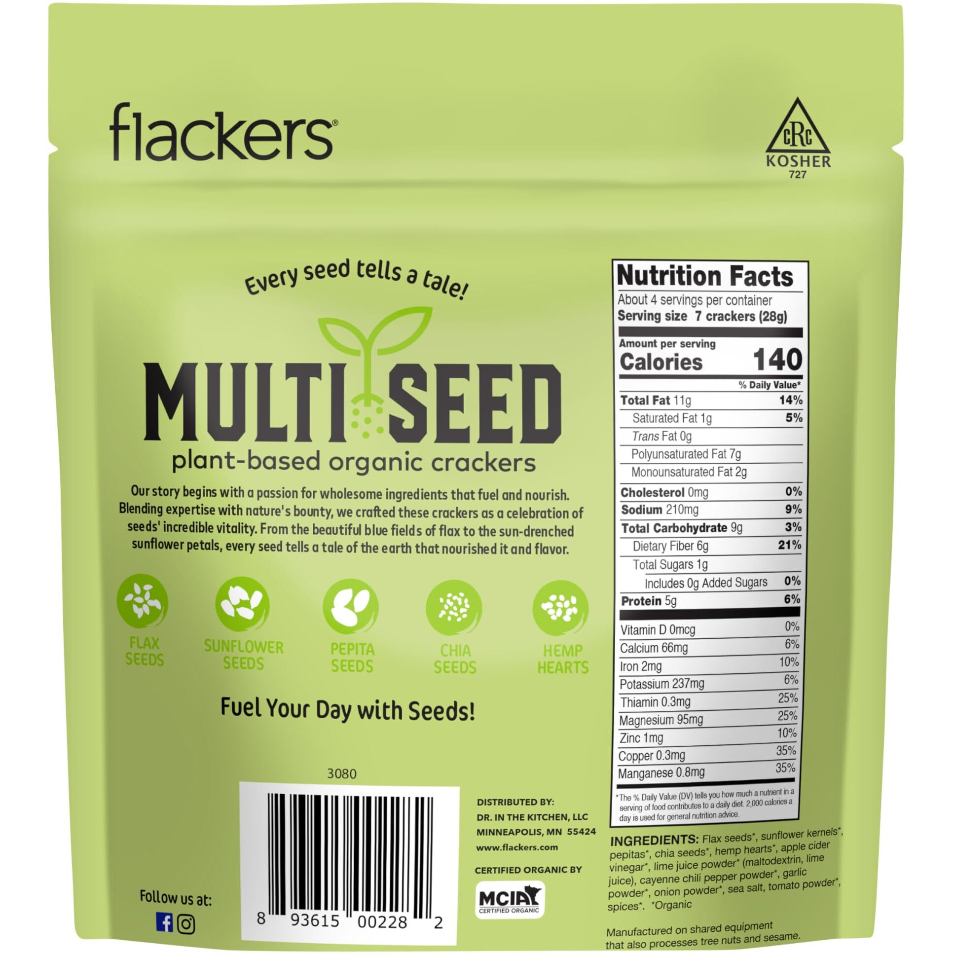 Flackers Organic Spicy Chili Lime Multi-Seed Crackers, 4 Ounce 6-Pack, Gluten Free, Non Gmo, Vegan, Keto Snack, 5G Protein, 6G Fiber, 3G Net Carbs