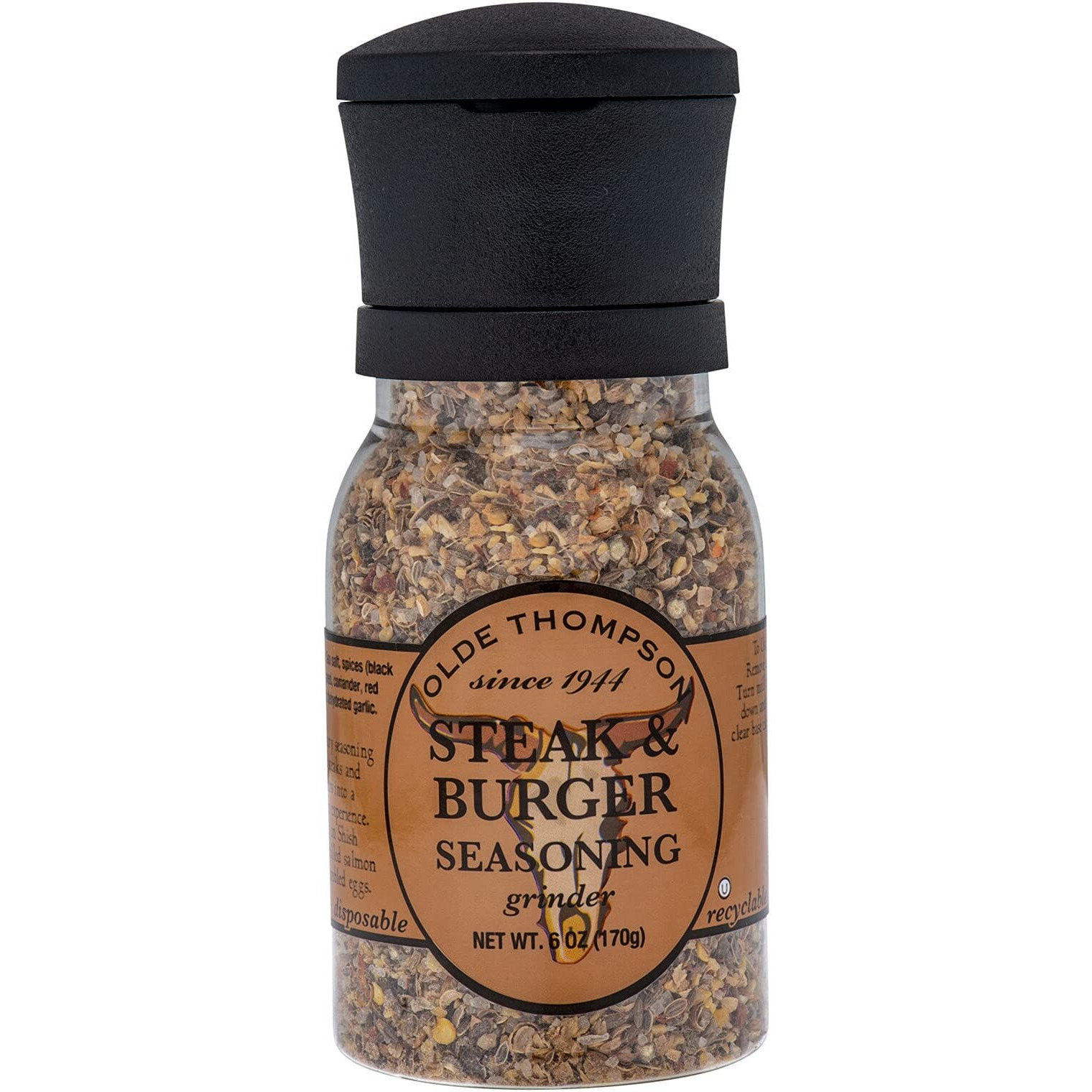 Olde Thompson Steak & Burger Seasoning, Savory Grinder For Grilling, 6 Oz