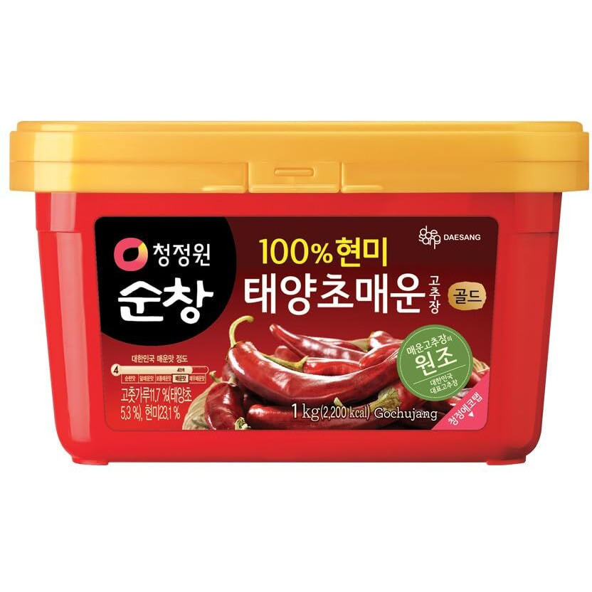 Chung Jung One O'Food Hot Gochujang 2.2Lb, Korean Red Chili Pepper Paste, Spicy, Sweet And Savory Sauce, Traditional Fermented Condiment, 100% Brown Rice