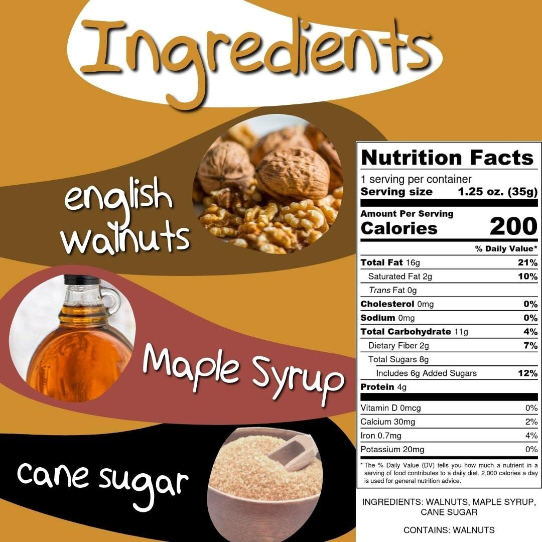 Crazy Go Nuts Walnuts Maple - Glazed Walnuts, Healthy Snacks, Vegan, Low Carb, Gluten Free, Superfood - Natural, Non-Gmo, Ala, Omega 3 Fatty Acids, Good Fats, And Antioxidants - 1.25 Oz, 6-Pack