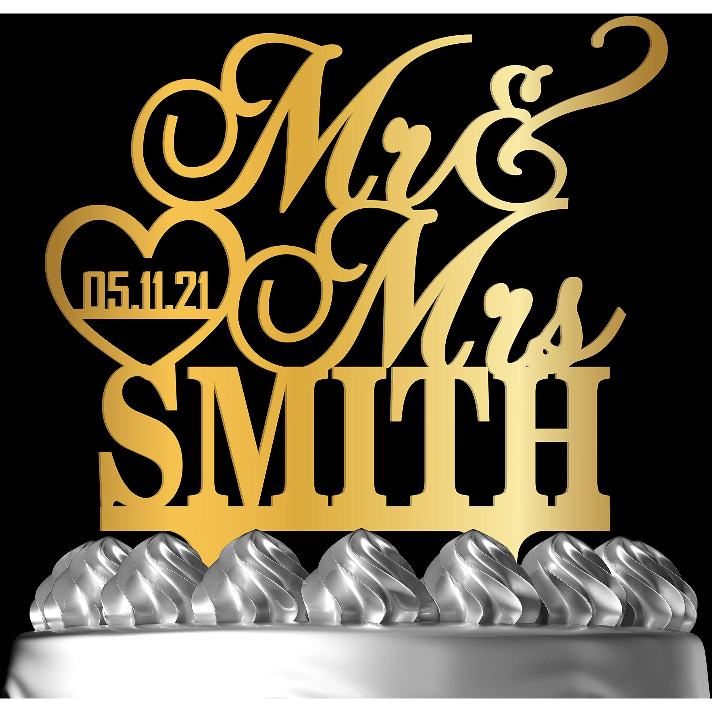 Wedding Cake Toppers, Personalized Mr & Mrs Heart, Wedding Date & Last Name To Be Bride & Groom | Mirrored Cake Toppers, Wedding Party Cake Decor, Wedding Cake Decoration, Engagement Decoration