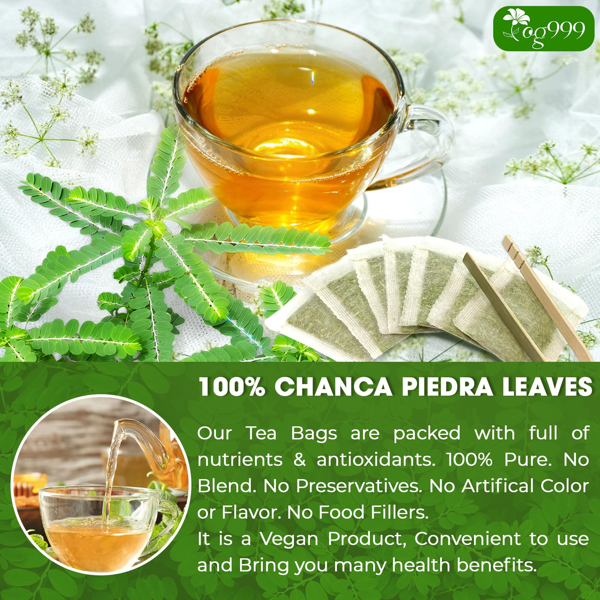 Tog999, 120 Tea Bags Dried Chanca Piedra Leaves, Chanca Piedra Tea Stone Breaker    100% Natural & Pure. Made With Natural Material Tea Bags. No Sugar, No Caffeine, No Gluten, Vegan.