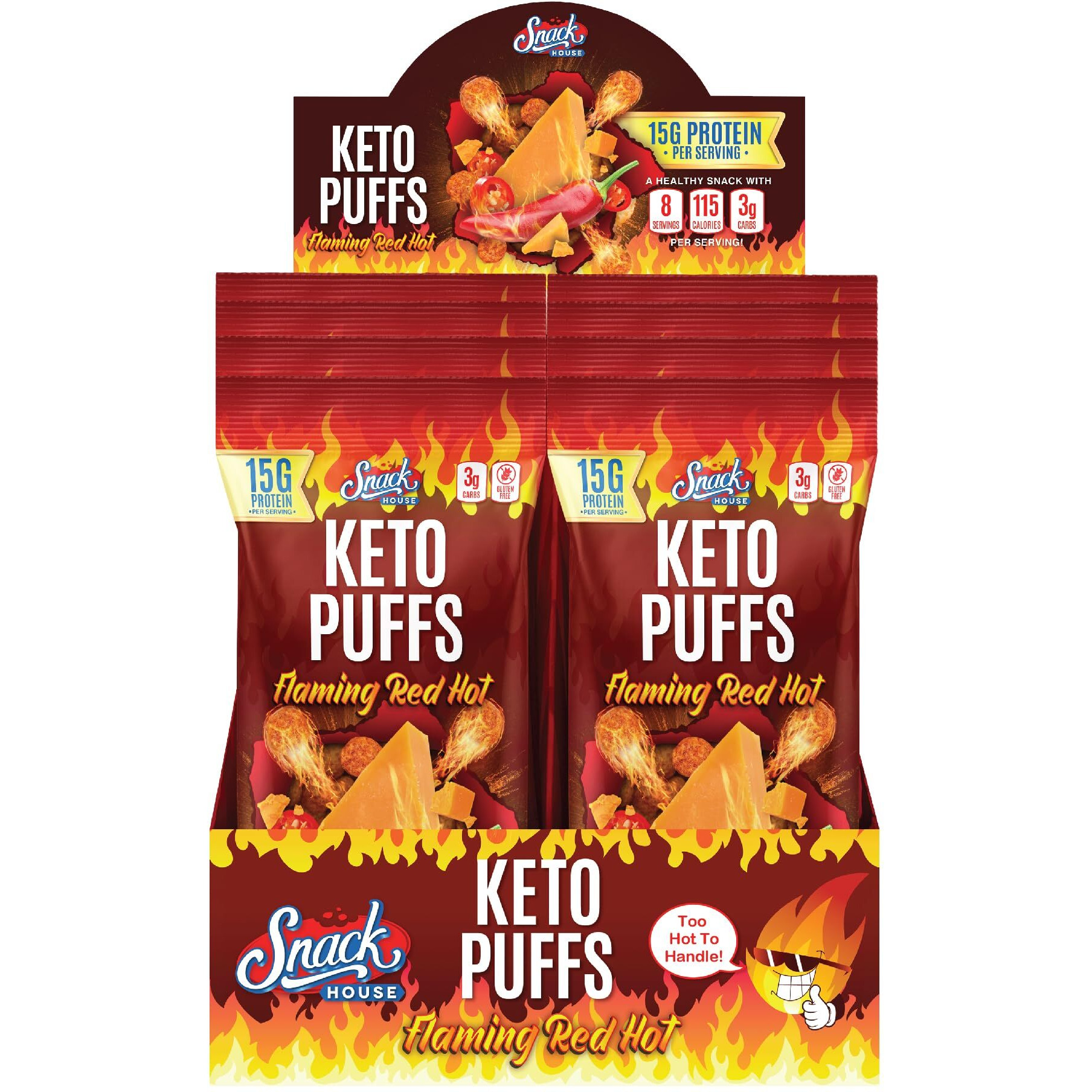 Flamin Hot High Protein Puffs, Healthy Snack Food For Adults & Kids, Low Carb Diet & Keto Friendly Snack, Cheese Puffs-Gluten & Grain Free - 8-Pack