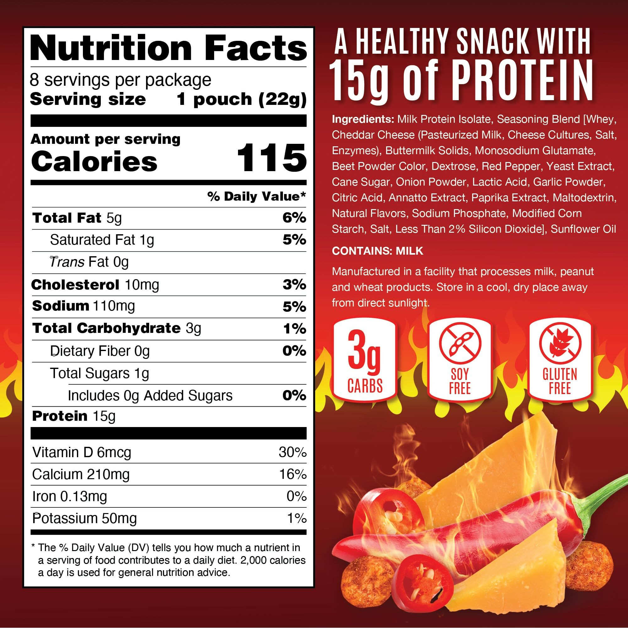 Flamin Hot High Protein Puffs, Healthy Snack Food For Adults & Kids, Low Carb Diet & Keto Friendly Snack, Cheese Puffs-Gluten & Grain Free - 8-Pack