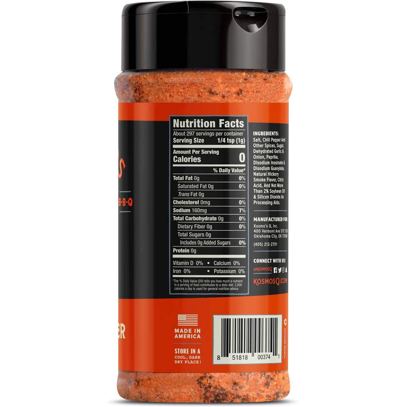 Kosmos Q Cow Cover Hot Bbq Rub | Savory & Spicy Blend | Great On Brisket, Steak, Ribs & Burgers | Best Barbecue Rub | Meat Seasoning & Spice Dry Rub | 10.5 Oz Shaker Bottle