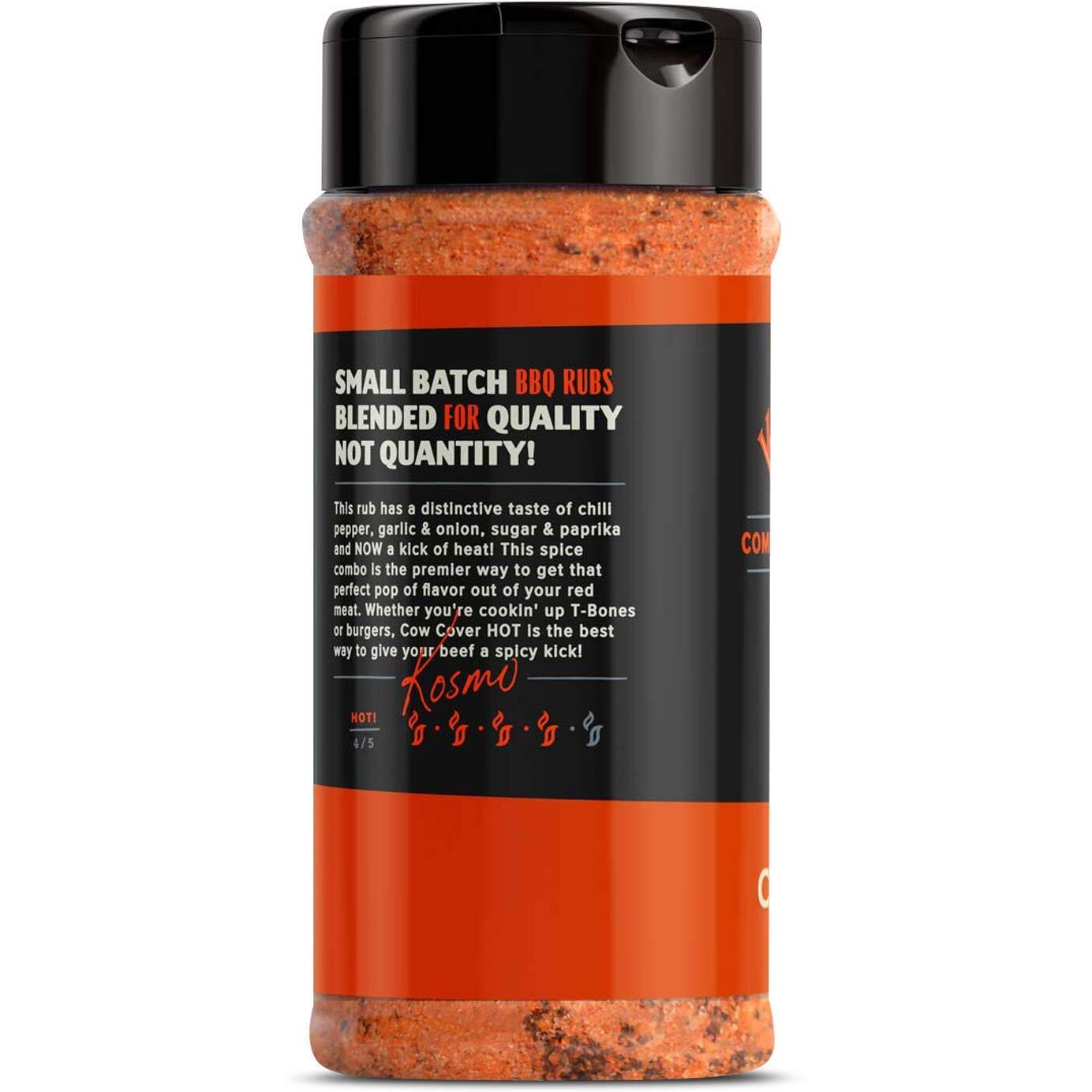 Kosmos Q Cow Cover Hot Bbq Rub | Savory & Spicy Blend | Great On Brisket, Steak, Ribs & Burgers | Best Barbecue Rub | Meat Seasoning & Spice Dry Rub | 10.5 Oz Shaker Bottle