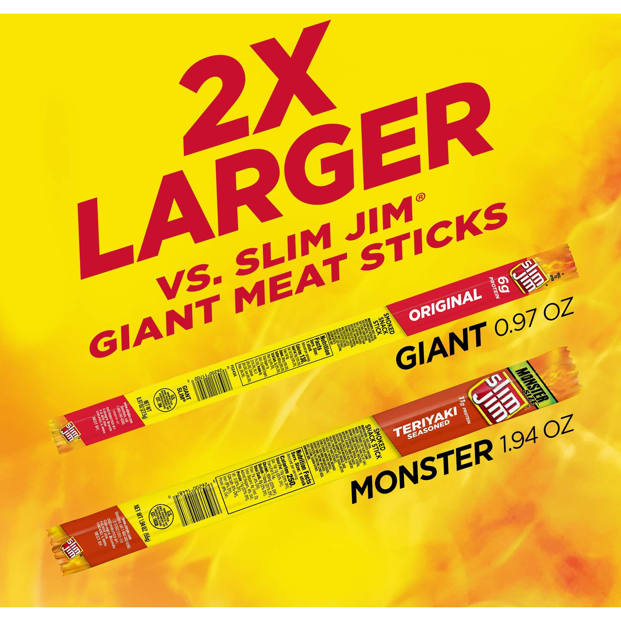 Slim Jim Monster Smoked Meat Stick, Teriyaki Seasoned, 1.94-Oz. Stick 18-Count