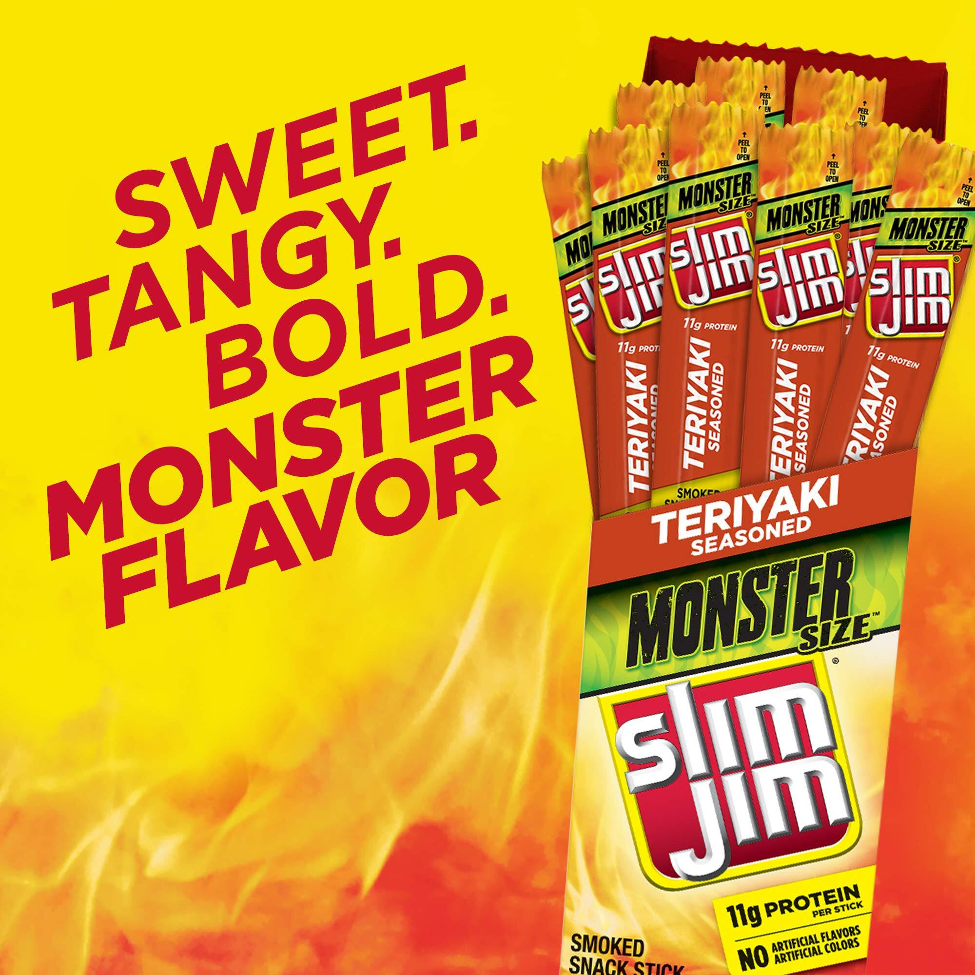 Slim Jim Monster Smoked Meat Stick, Teriyaki Seasoned, 1.94-Oz. Stick 18-Count