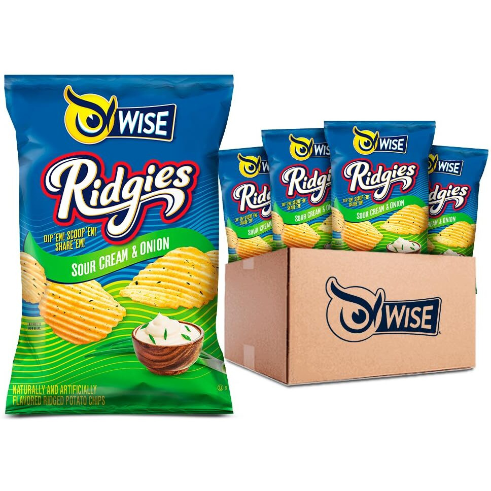 Wise Snacks Ridgies Sour Cream And Onion Potato Chips Bulk Snack For Fun And Tasty Snacking 0.75 Ounce 40 Count, Gluten Free, 0G Trans Fat, No Preservatives