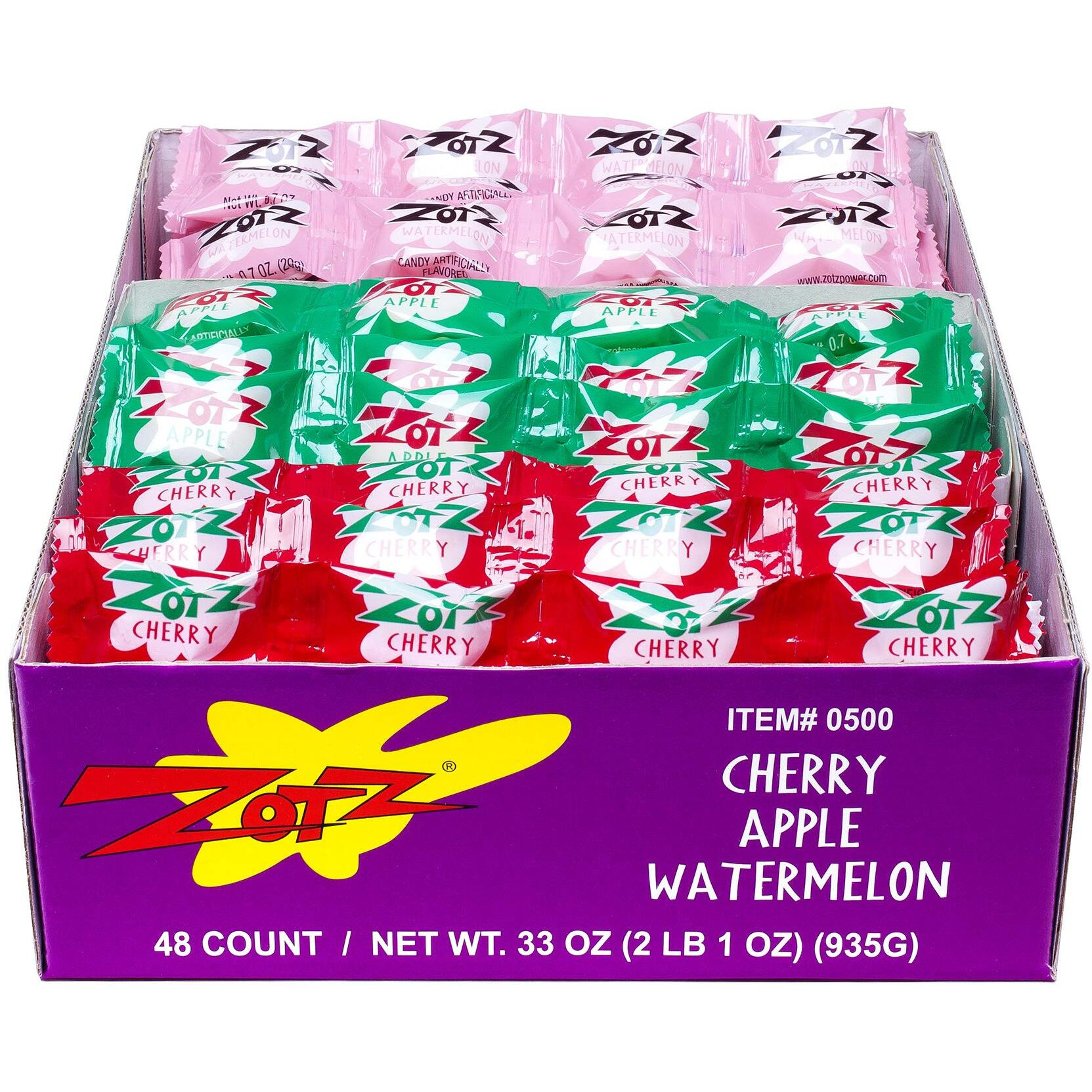 Zotz Fizz Power Candy Assorted - Fruit Flavored Hard Candy With A Fizzy Center | 48 Strings, 4 Pieces/String | Cherry, Apple & Watermelon | Gluten-Free