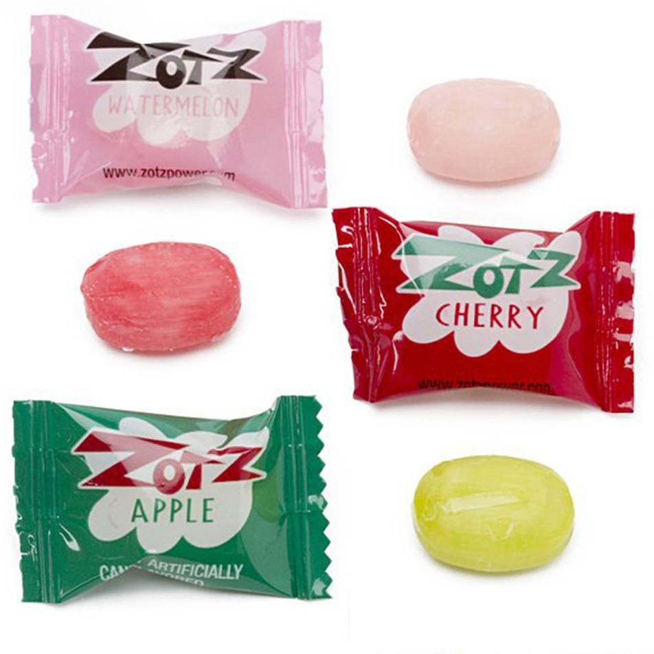 Zotz Fizz Power Candy Assorted - Fruit Flavored Hard Candy With A Fizzy Center | 48 Strings, 4 Pieces/String | Cherry, Apple & Watermelon | Gluten-Free