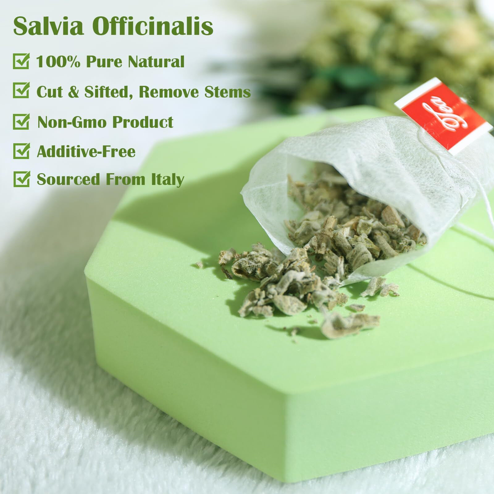 Tearelae - Premium Sage Leaf Tea Bags - 1.5G X 40 Count - Natural Cut & Sifted Sage Herb Salvia Officinalis - Non-Gmo - Caffeine-Free - Digestion Support & Breath Support