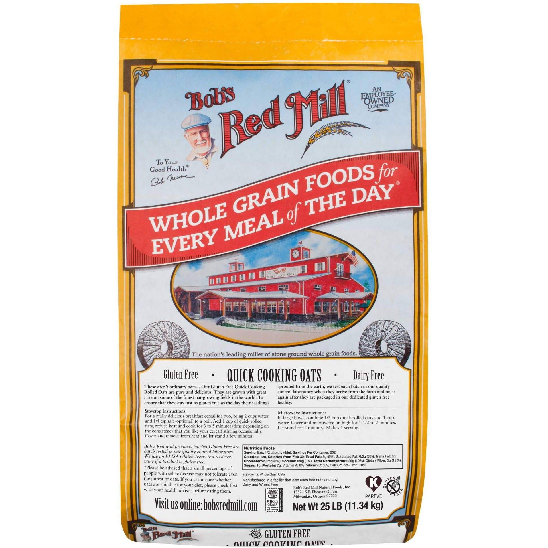 Bob's Red Mill Bulk Oats, Quick Rolled, Gluten Free, 25 Pound