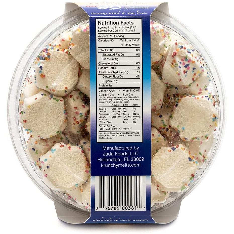 Krunchy Melts Original Meringue Cookies | Birthday Cake Flavor | Only 90 Calories Per Serving | Fat Free, Gluten Free, Dairy Free (4 Oz)