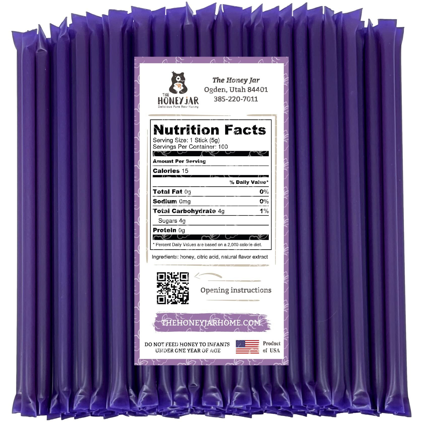 The Honey Jar Blackberry Flavored Honey Sticks - Pure Honey Straws For Tea, Coffee, Or A Healthy Treat - One Teaspoon Of Flavored Honey Per Stick - Made In The Usa With Real Honey - (100 Count)