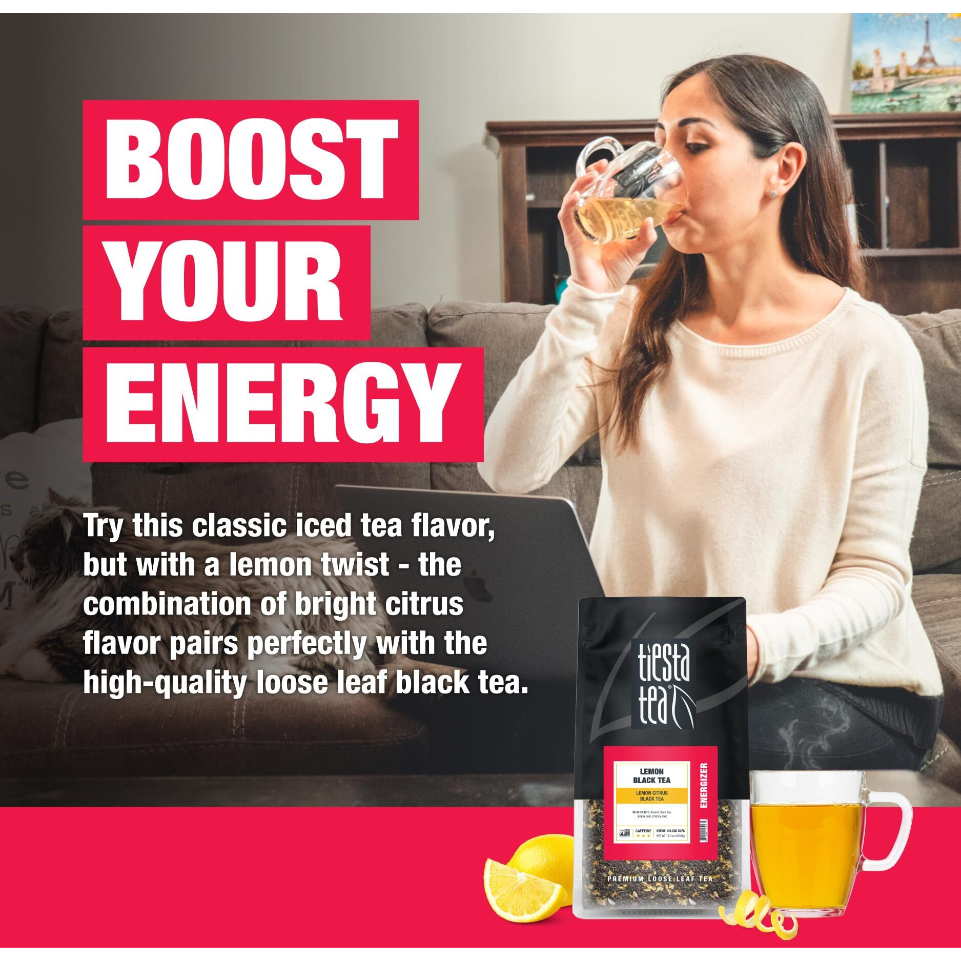 Tiesta Tea - Lemon Black Tea | Lemon Citrus Black Tea | Premium Loose Leaf Tea Blends | High Caffeinated Black Tea | Make Hot Or Iced Tea | Brews Up To 200 Cups - 16 Ounce Resealable Bulk Pouch