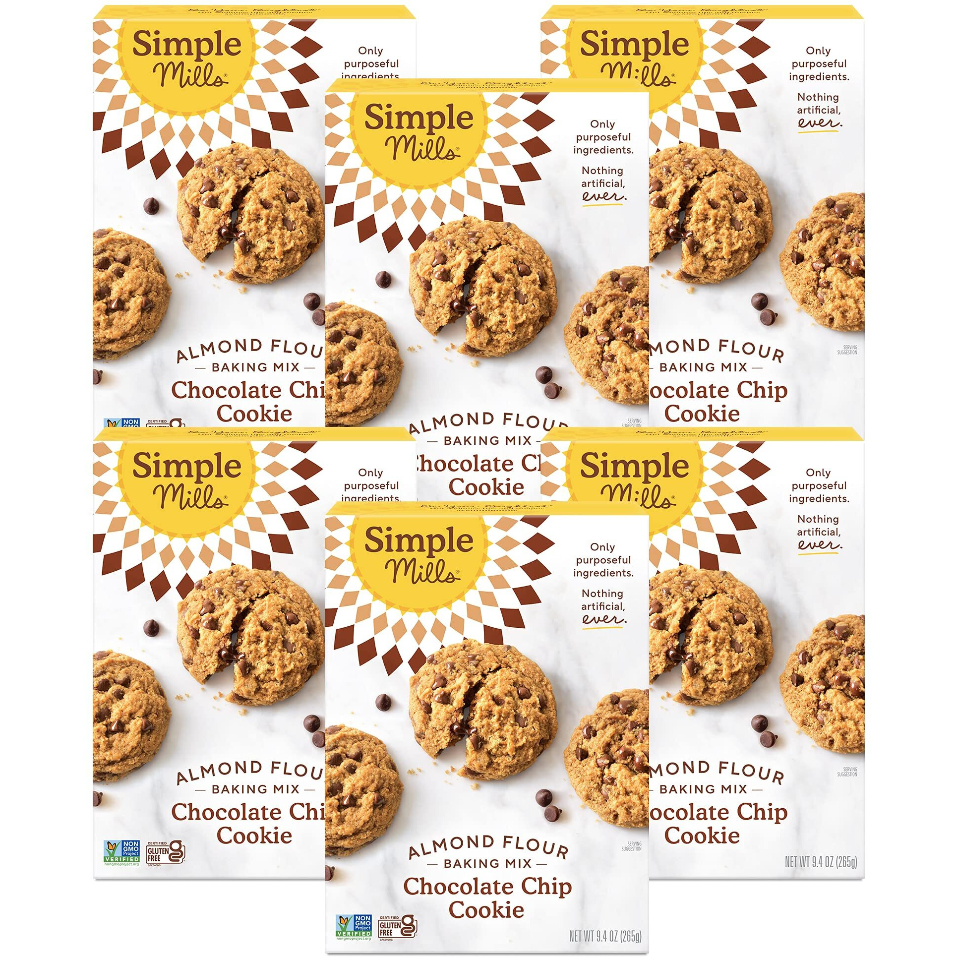 Simple Mills Almond Flour Baking Mix, Chocolate Chip Cookie Dough Mix - Gluten Free, Plant Based, 9.4 Ounce (Pack Of 6)