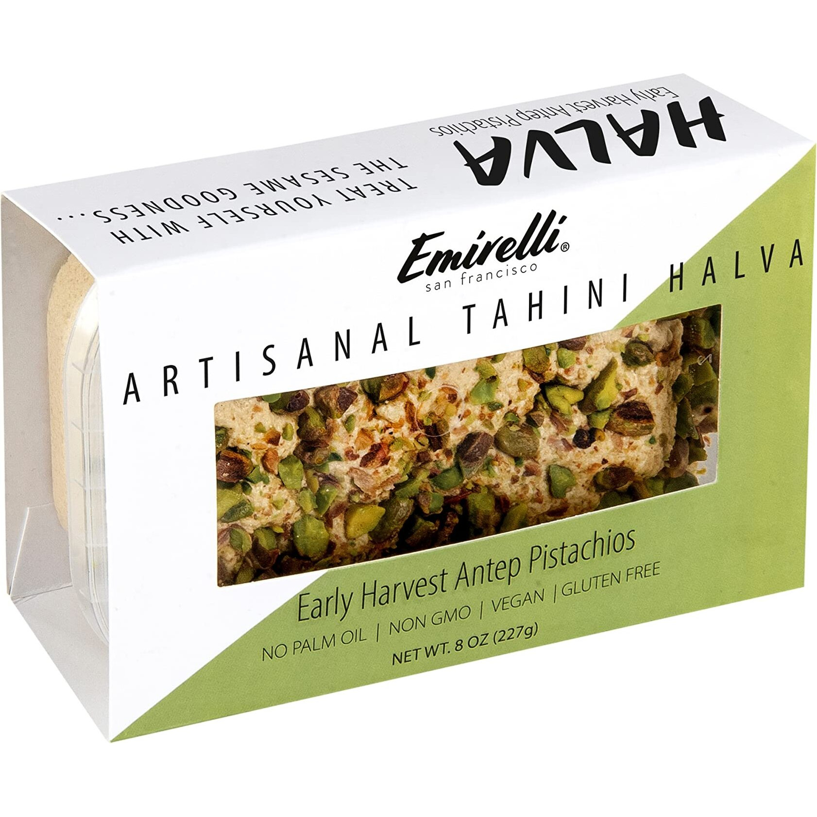 Emirelli Artisanal Halva Dessert - Authentic Middle Eastern Candy Turkish Sweets - Vegan Candy 55%-Tahini Halwa - Halvah Traditional International Sweets - Harvest Antep Pistachios Flavor, Pack Of 1