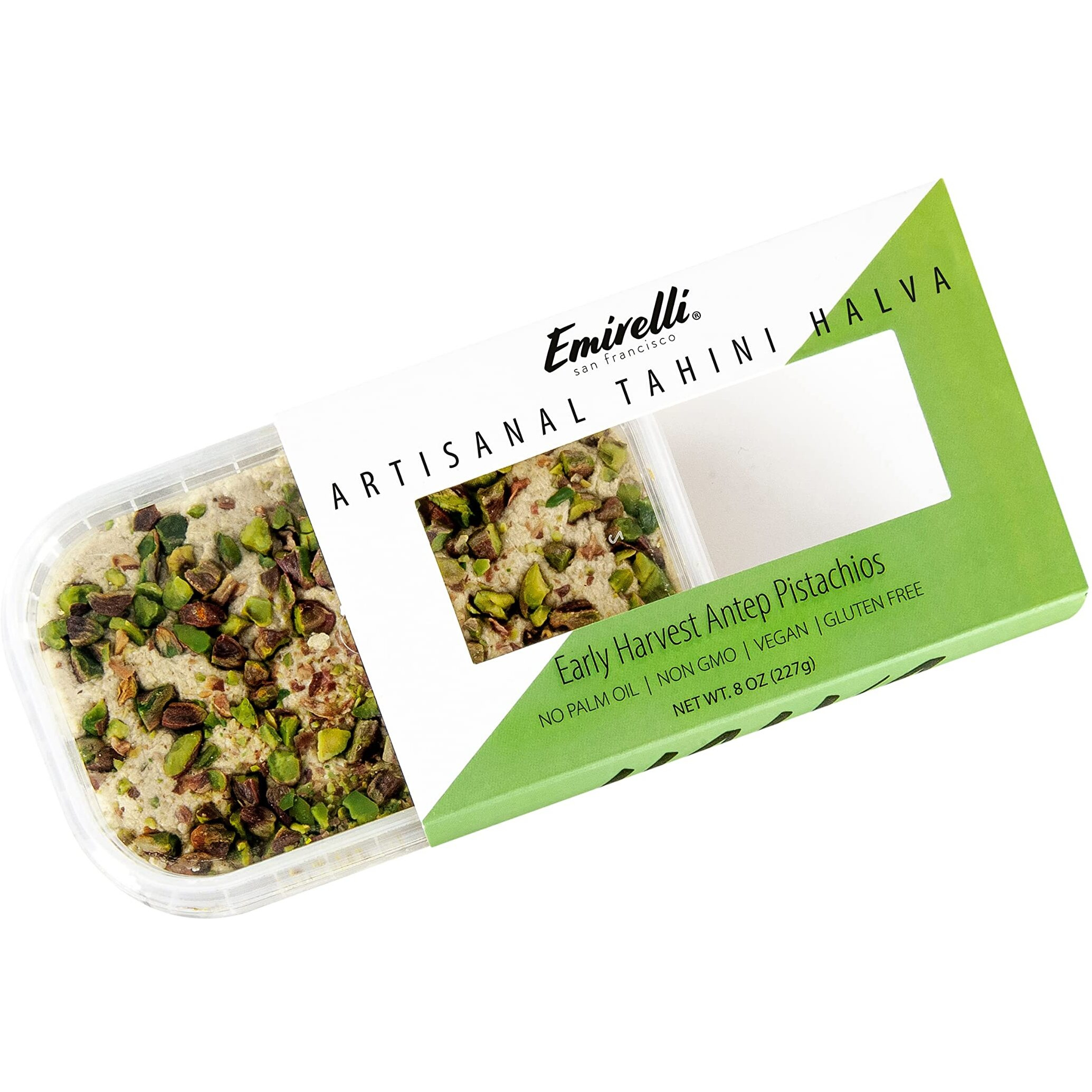 Emirelli Artisanal Halva Dessert - Authentic Middle Eastern Candy Turkish Sweets - Vegan Candy 55%-Tahini Halwa - Halvah Traditional International Sweets - Harvest Antep Pistachios Flavor, Pack Of 1