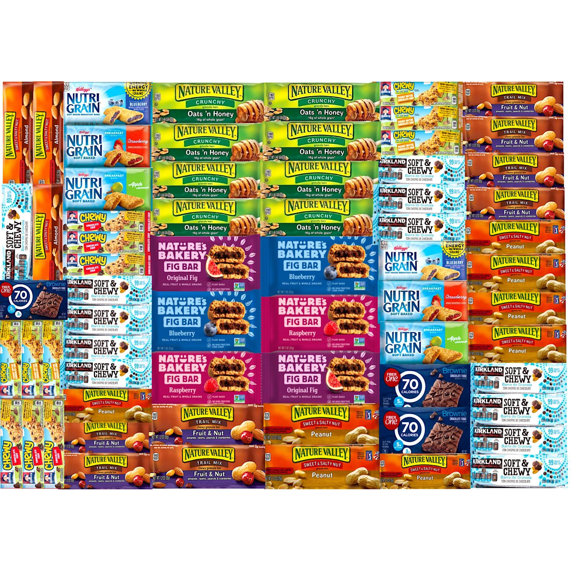 Healthy Snack Bars To Go & Bars Gift Variety Pack (Care Package 66 Count) Comes In Elegant La Signature Gift Box -Bulk Sampler Bars Military Care Package, Office Meetings & More