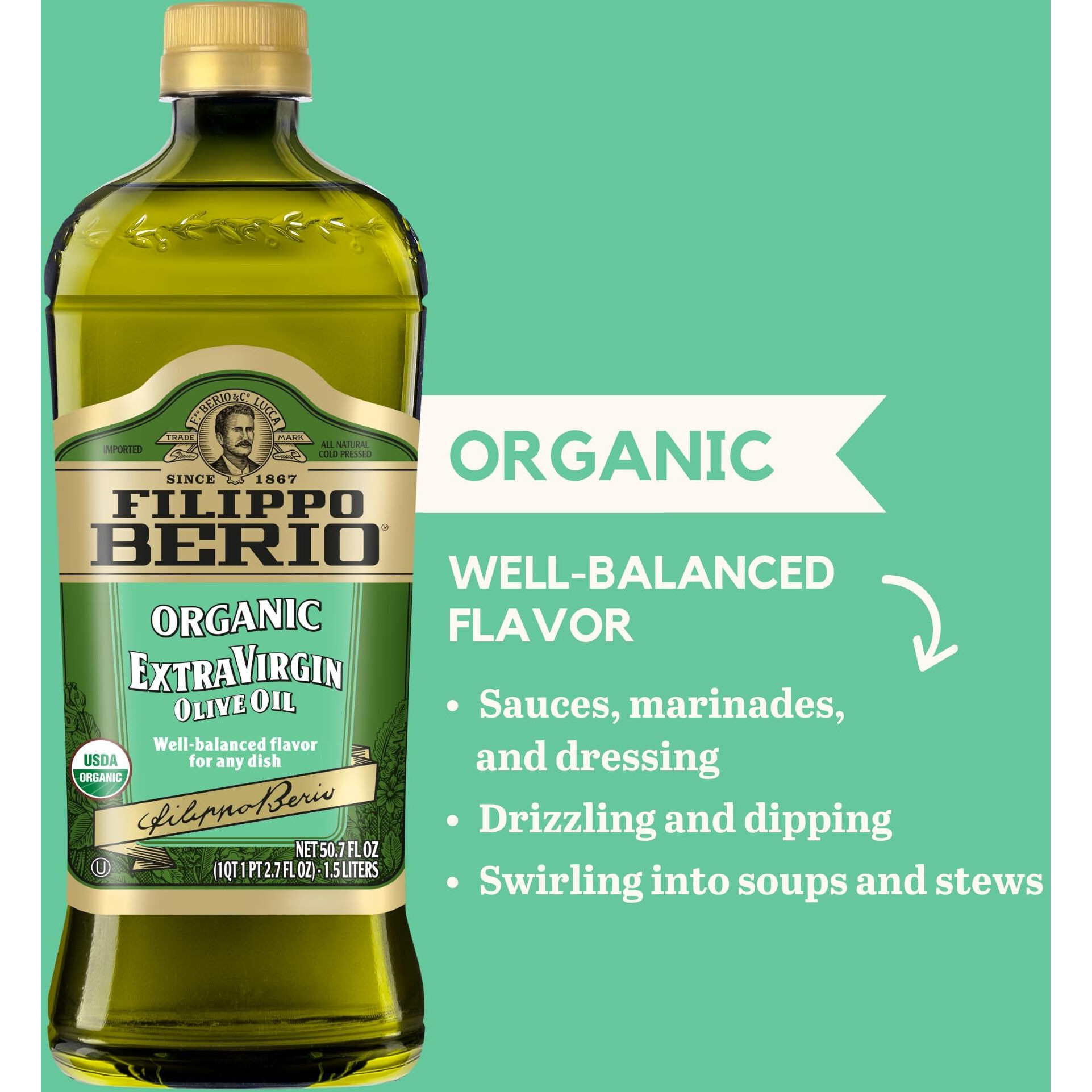 Filippo Berio Organic Extra Virgin Olive Oil, 50.7 Ounce Rpet Bottle